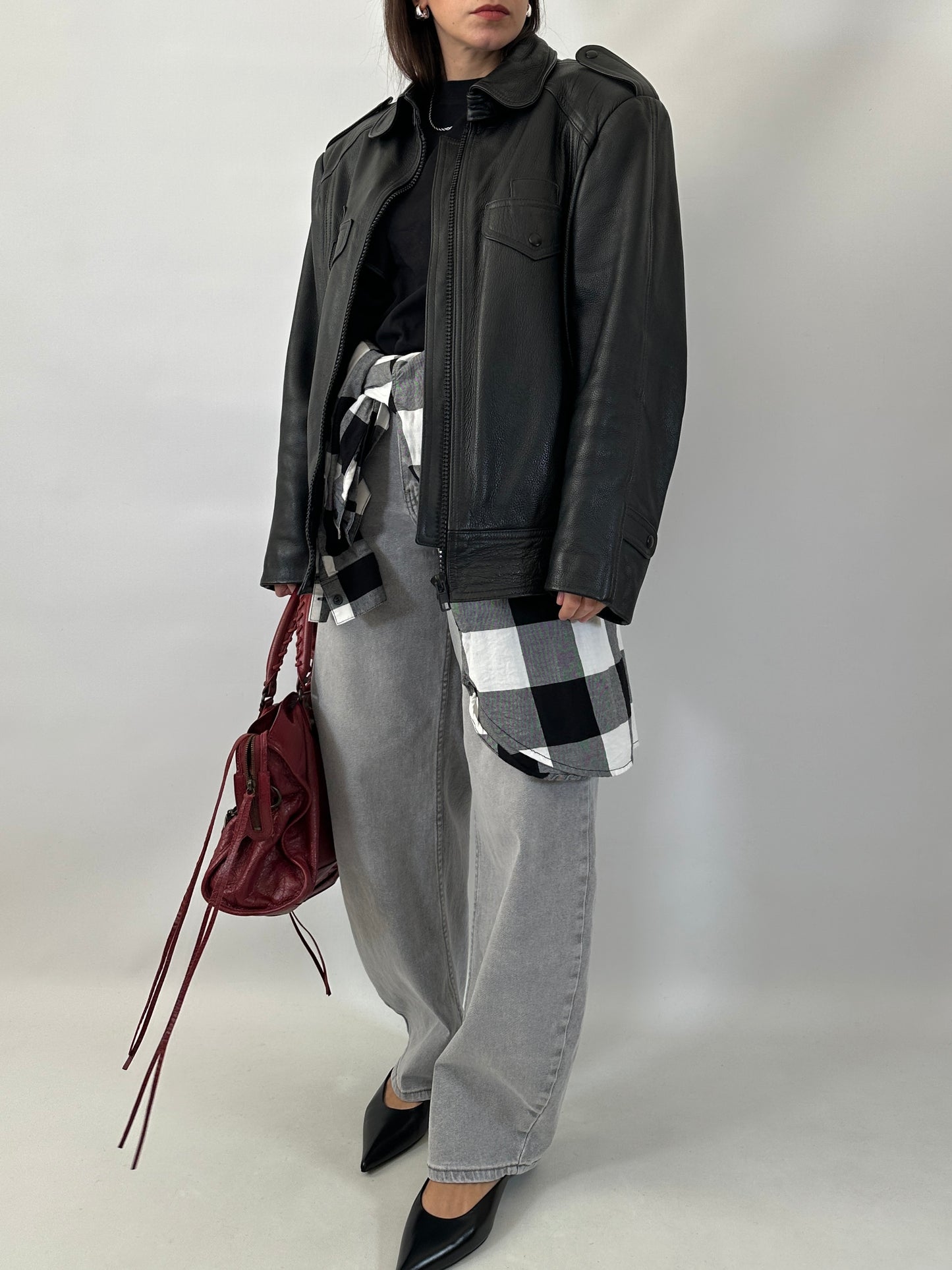 Vintage leather bomber with removable inner vest