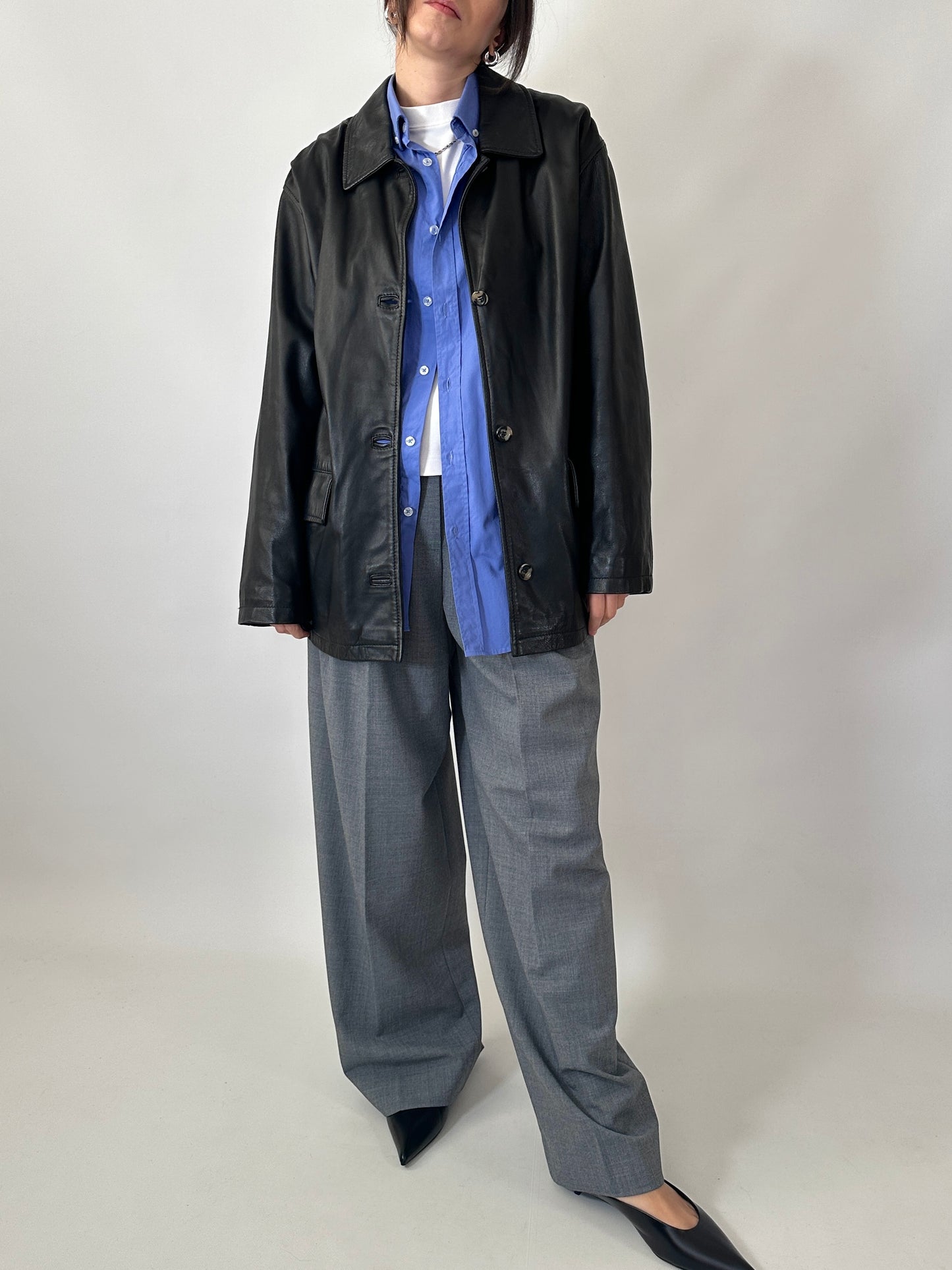 Boxy fit genuine leather jacket