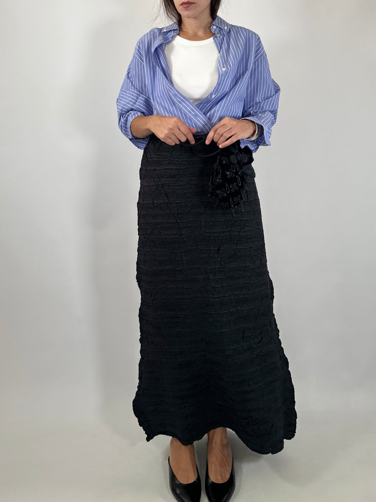 Black Crinkled Maxi Skirt