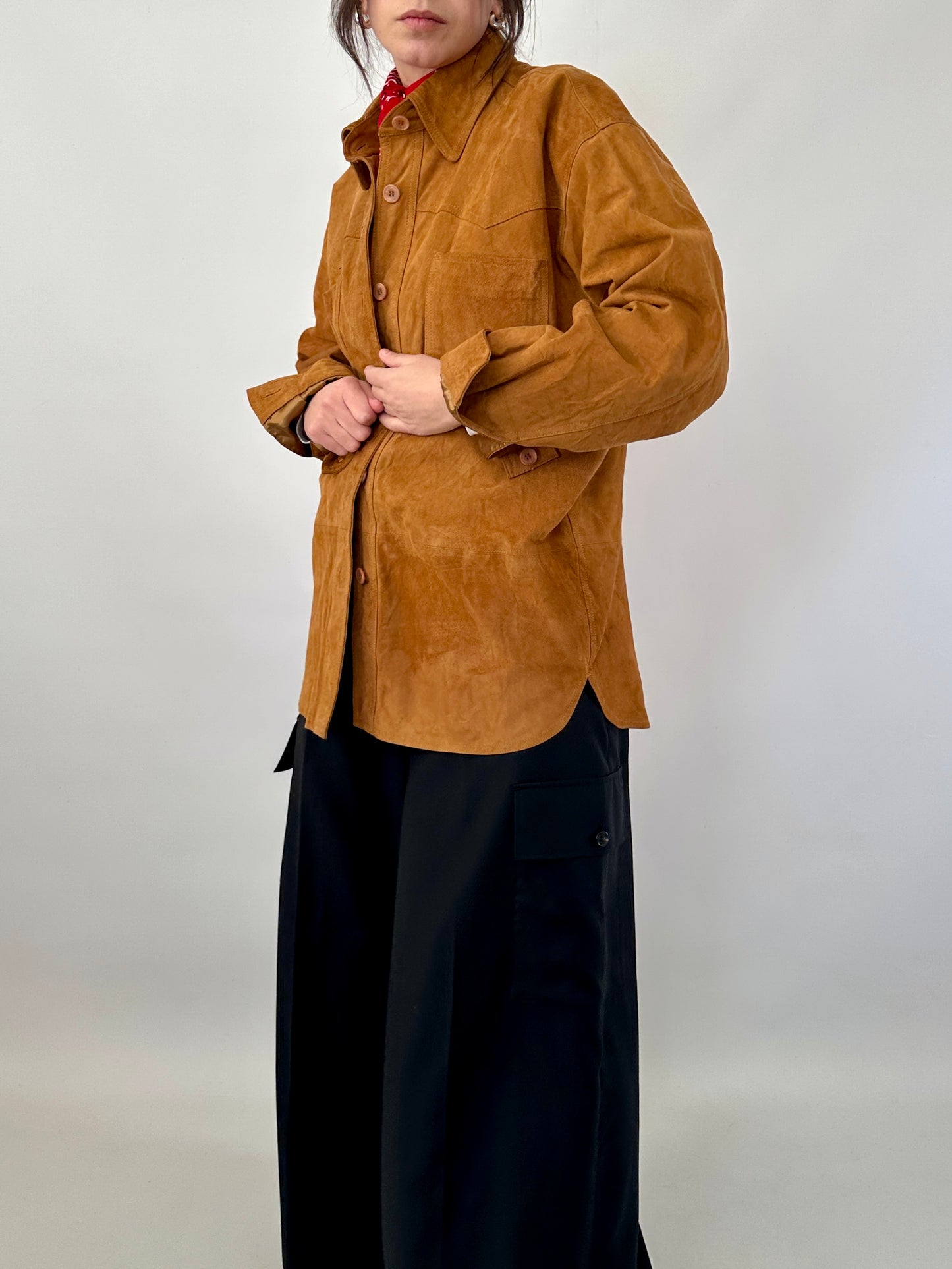 Vintage overshirt in tan real suede