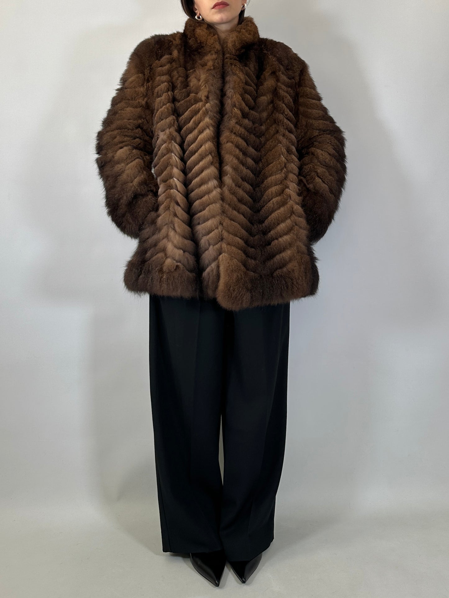 Vintage Chevron Fur Coat
