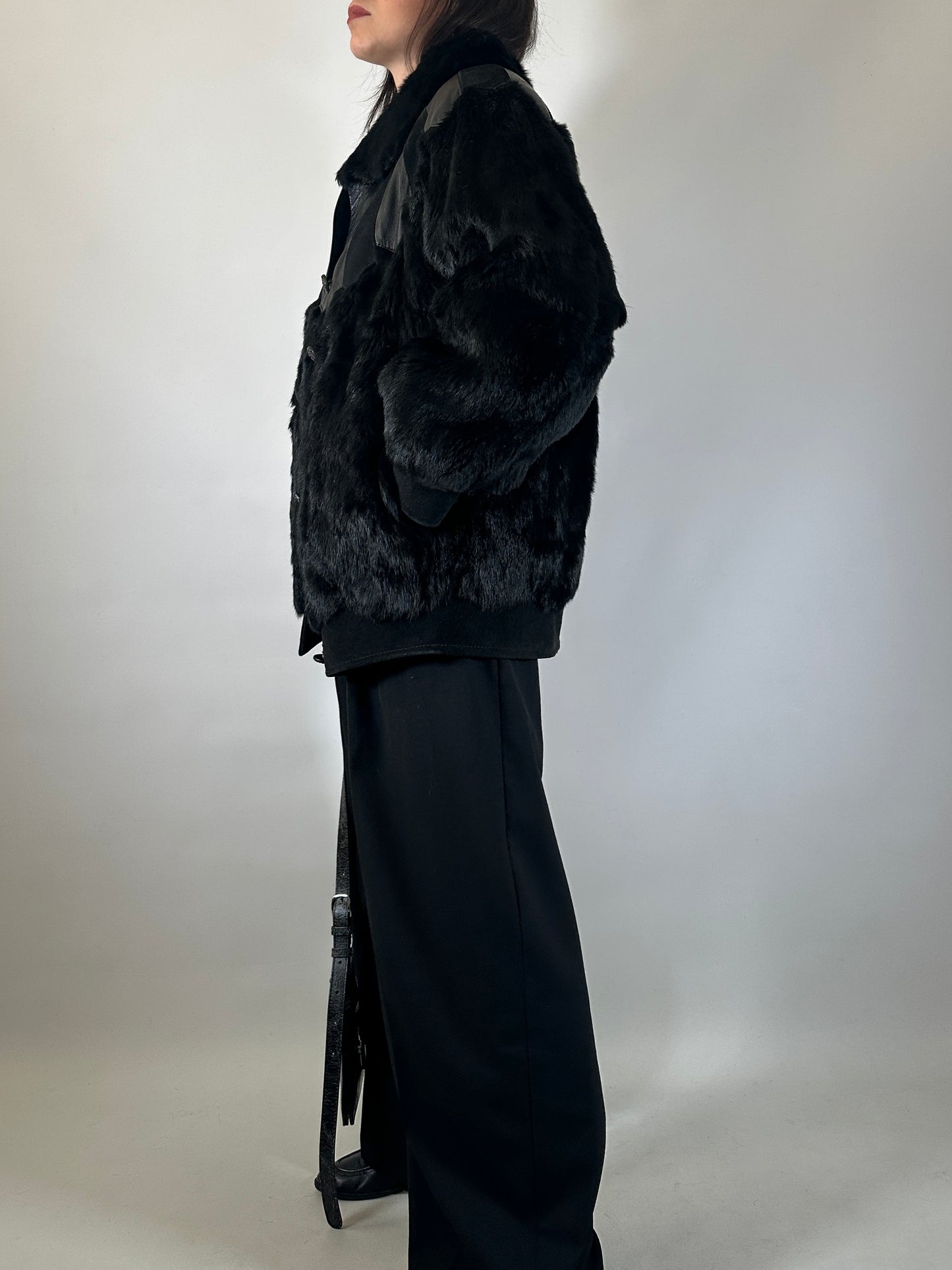 Vintage Fur & Leather Panel Jacket