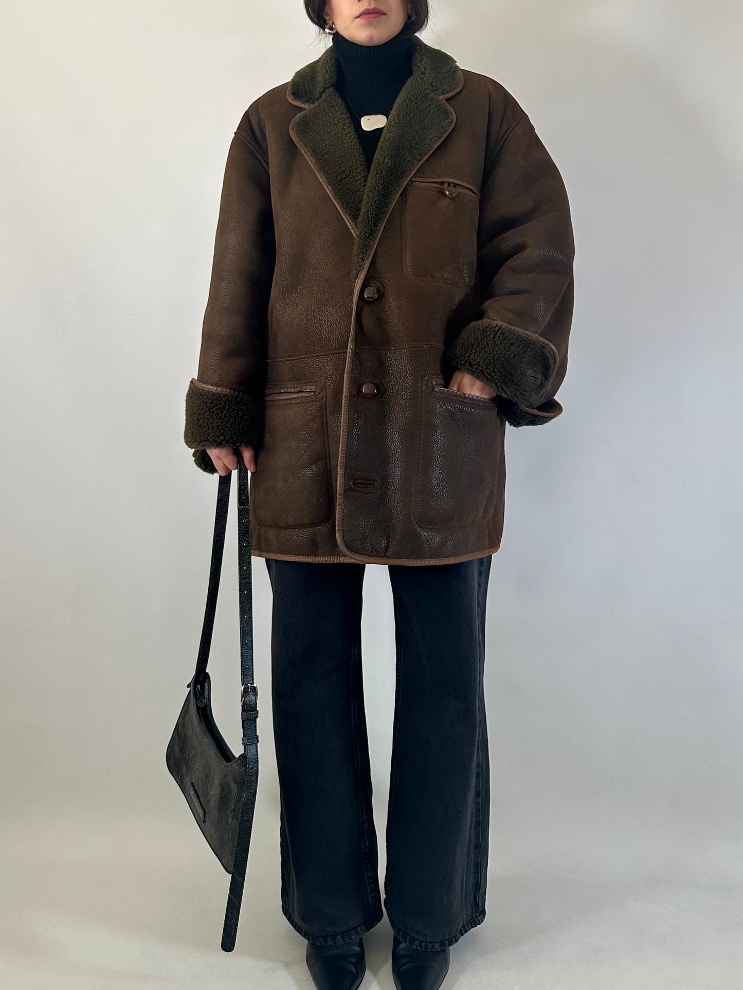 Original vintage wild shearling in brown & green