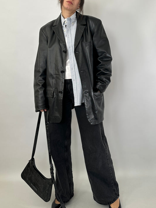 Genuine leather oversize blazer