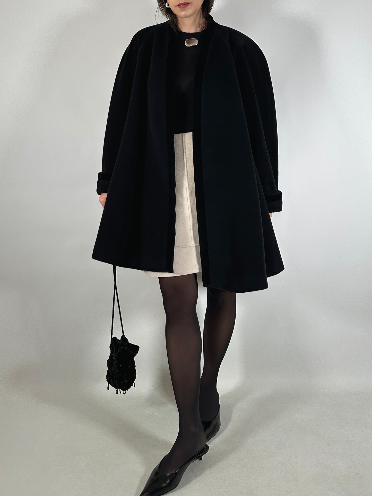 Vintage Ferré Wrap-Style Black Coat