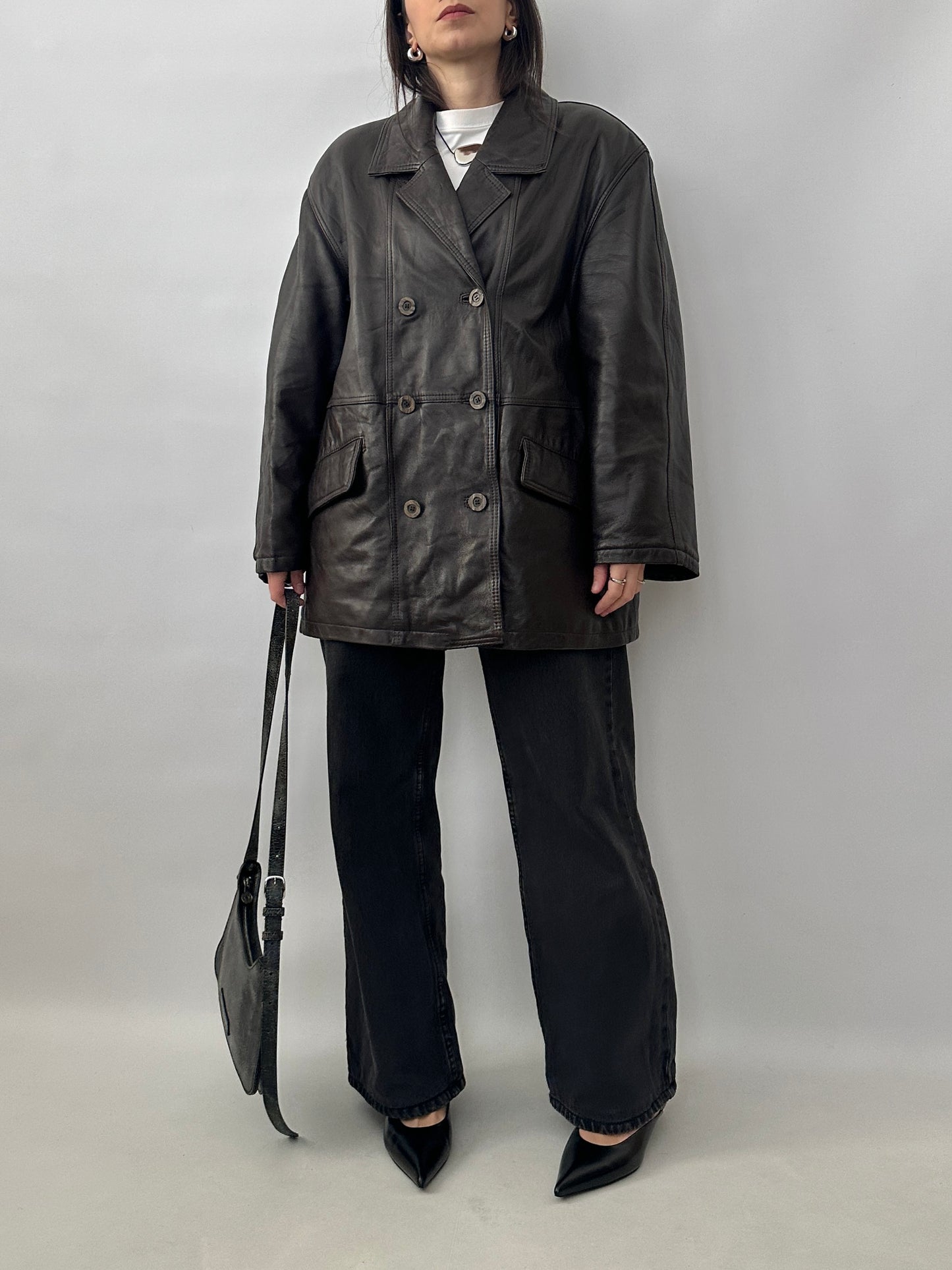 Vintage Soft Leather Double-Breasted Jacket