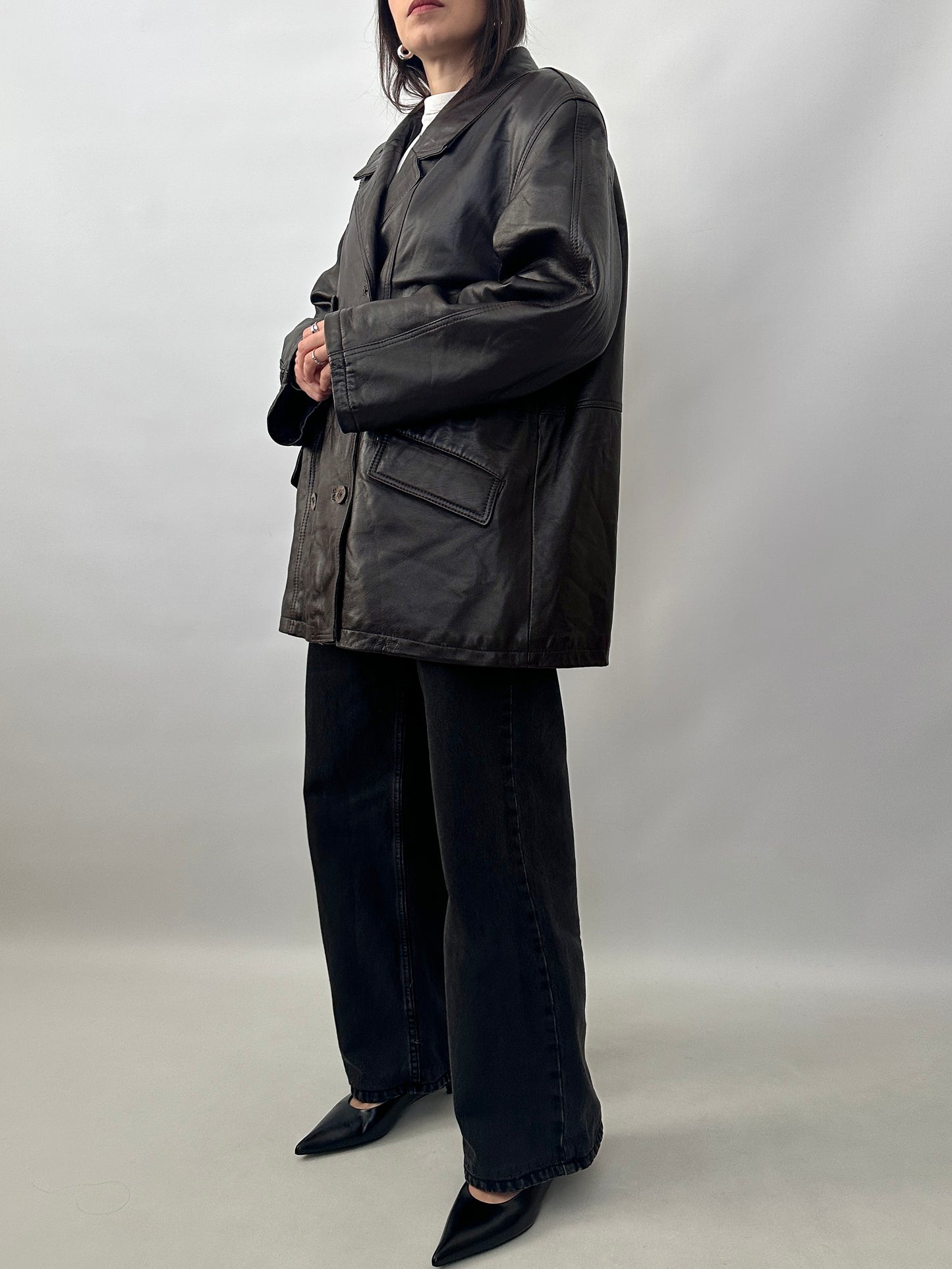 Vintage Soft Leather Double-Breasted Jacket