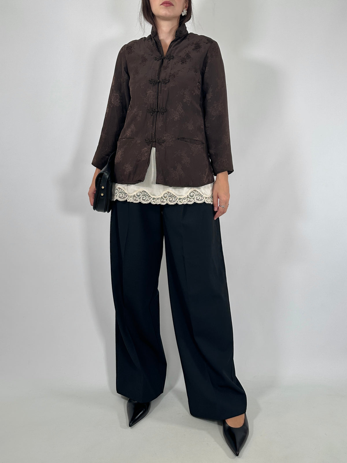 Brown Silk Jacquard Mandarin Jacket