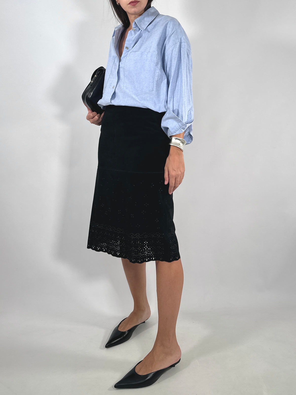Black Suede Cut-Out Skirt