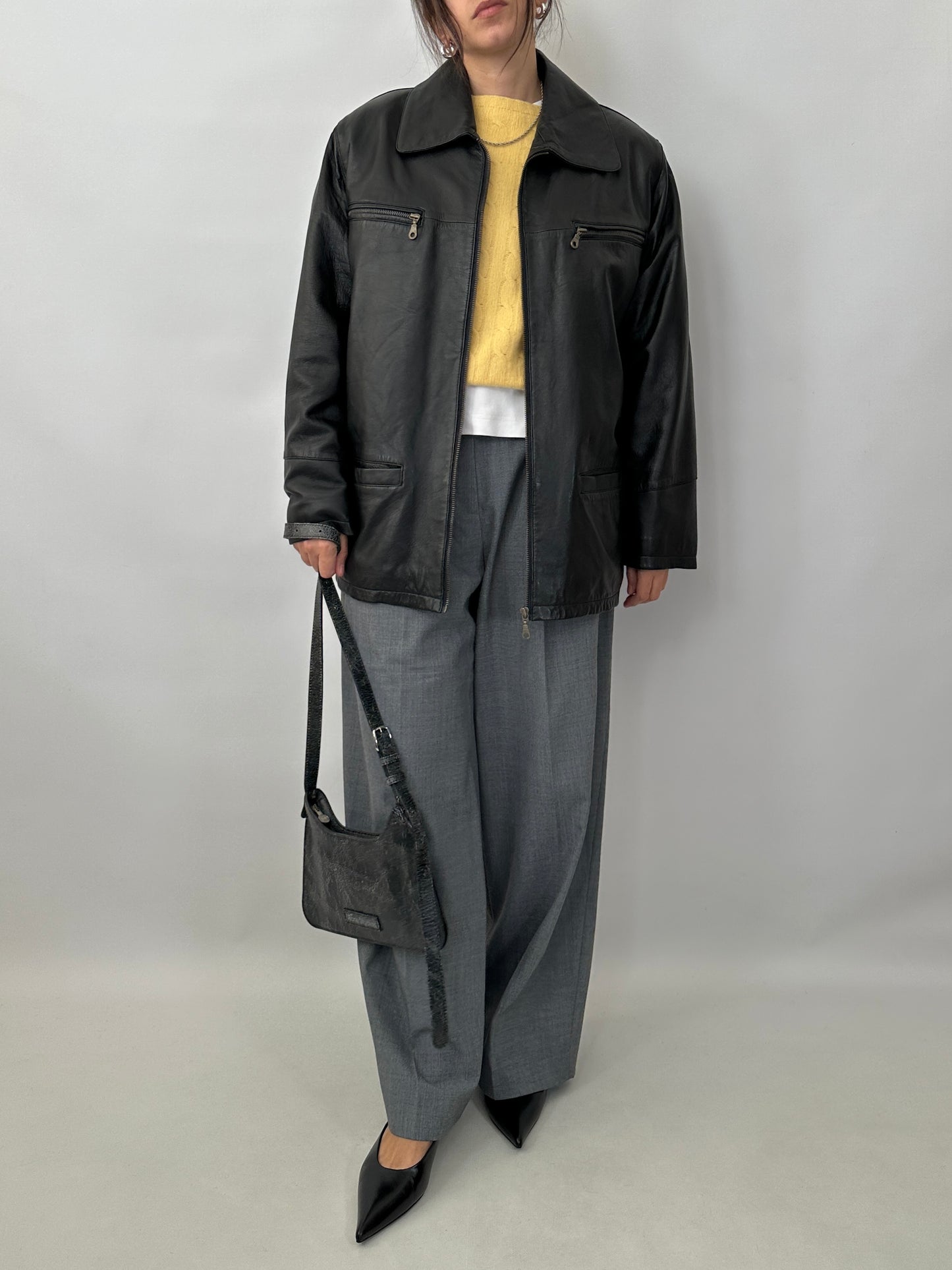 Soft leather zipped jacket