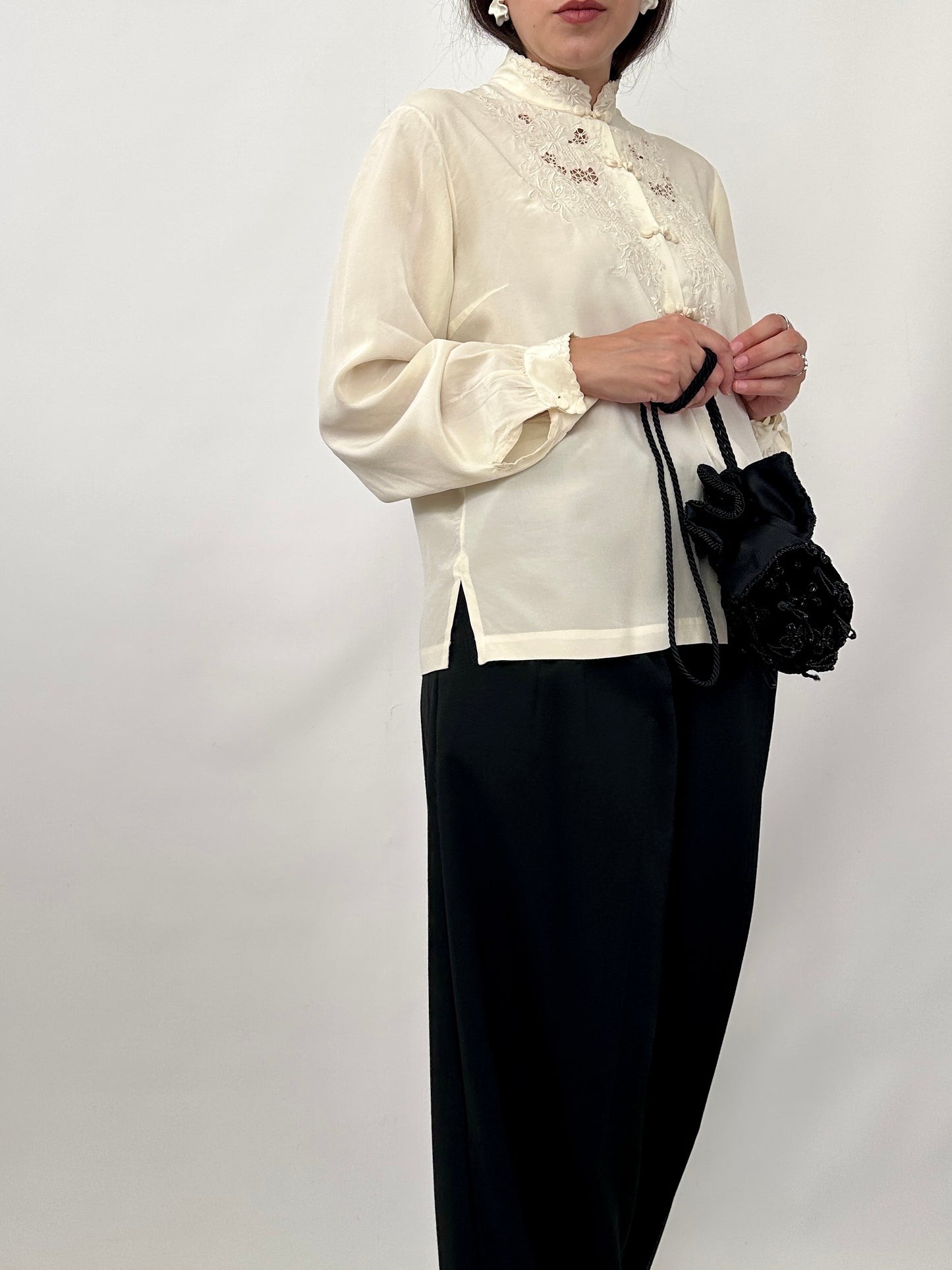 Hand-Embroidered Vintage Chinese Silk Blouse