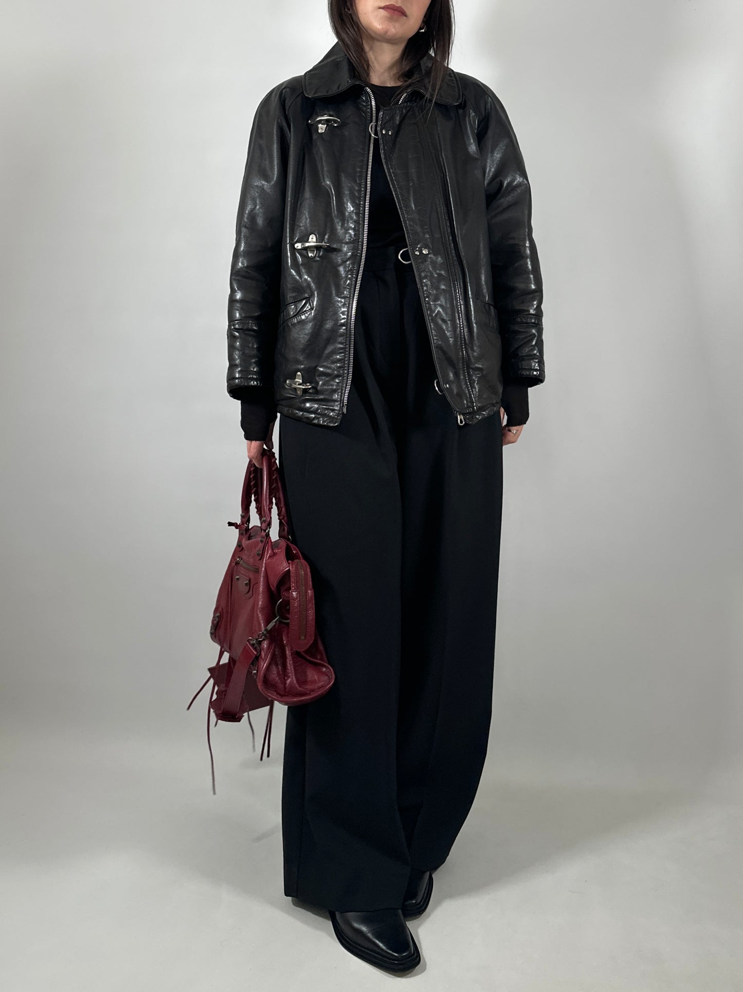 Hook Closure Leather Jacket