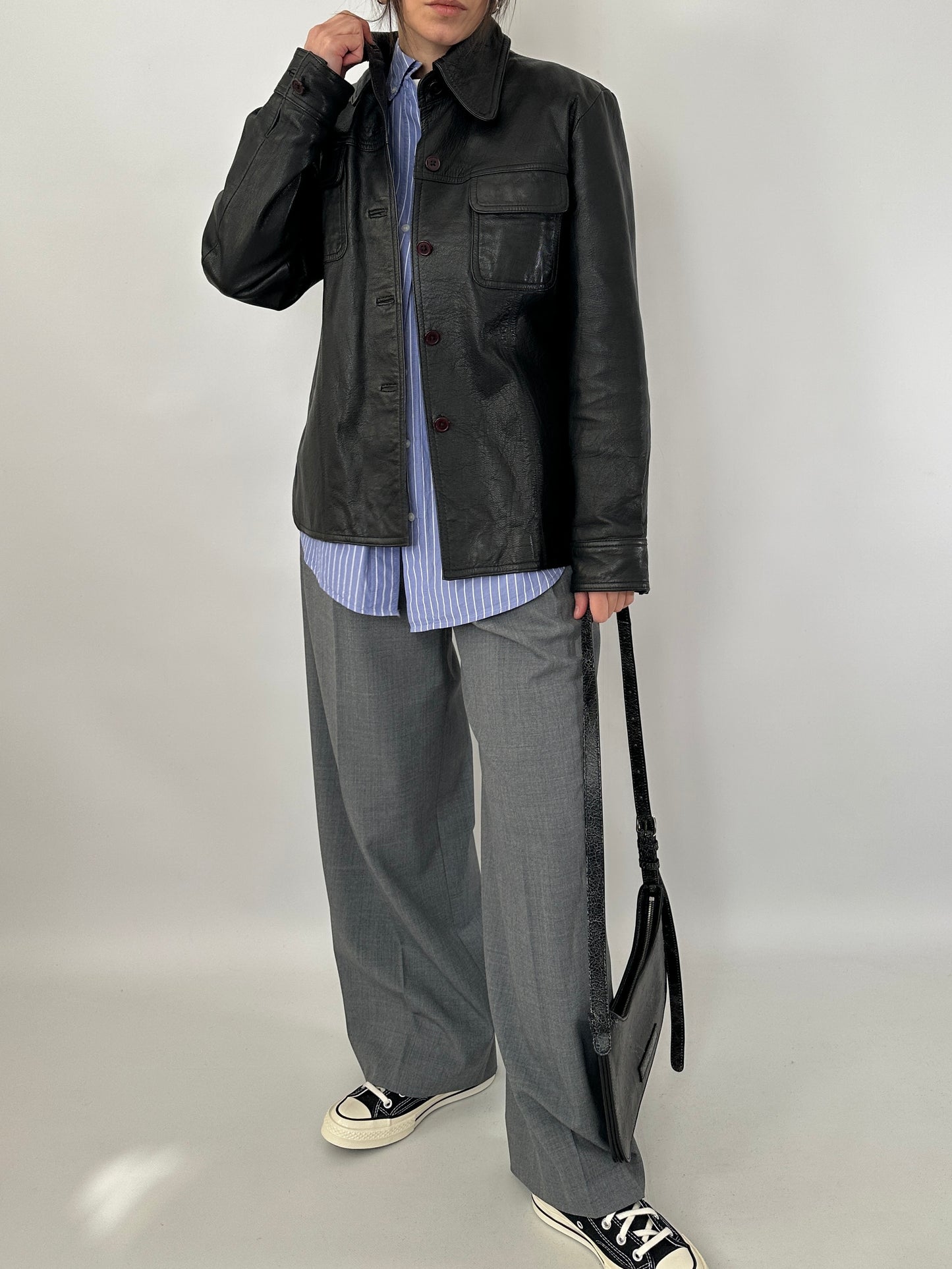 Black leather vintage overshirt