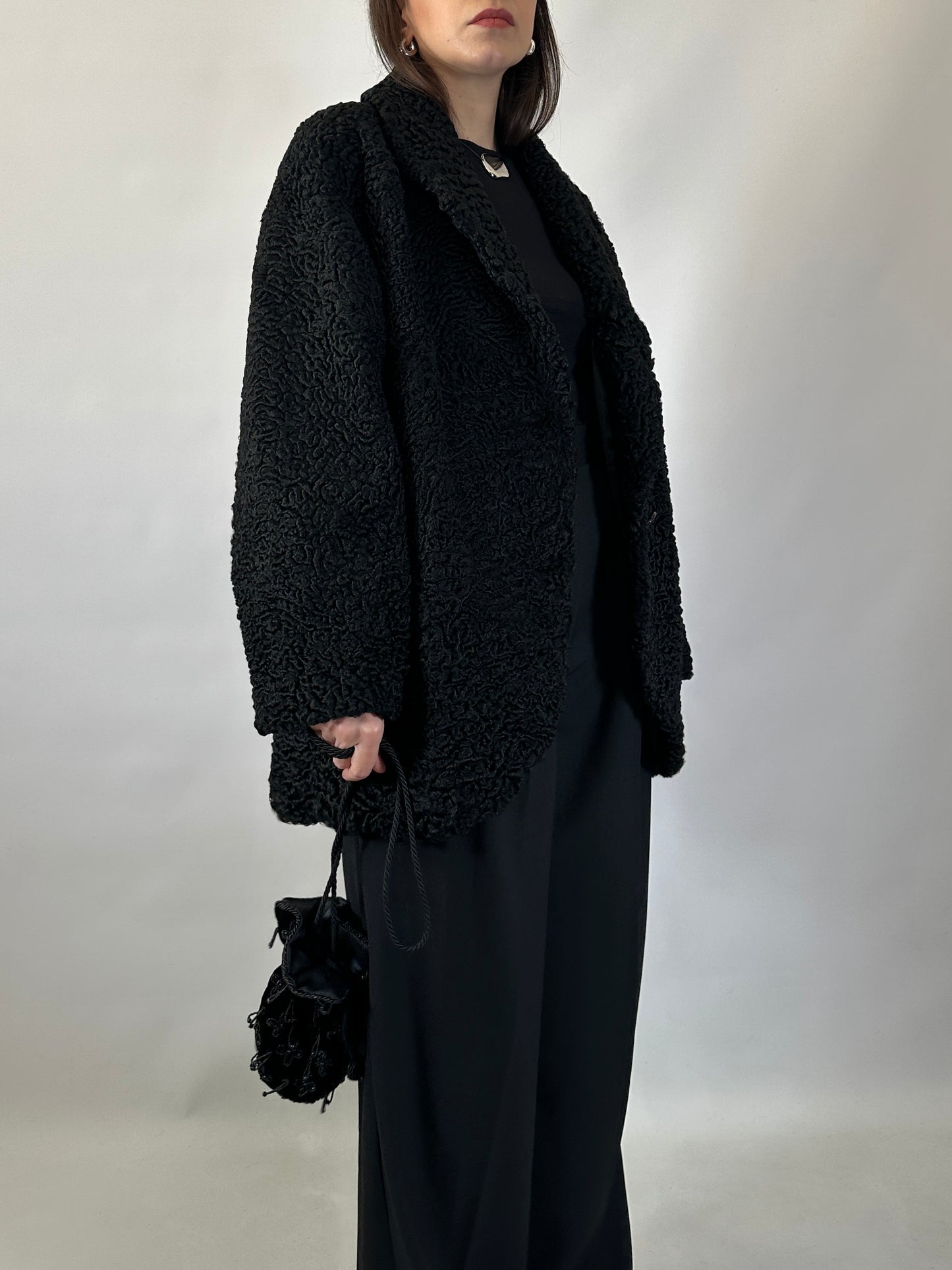 Vintage Black Astrakhan Caban Coat