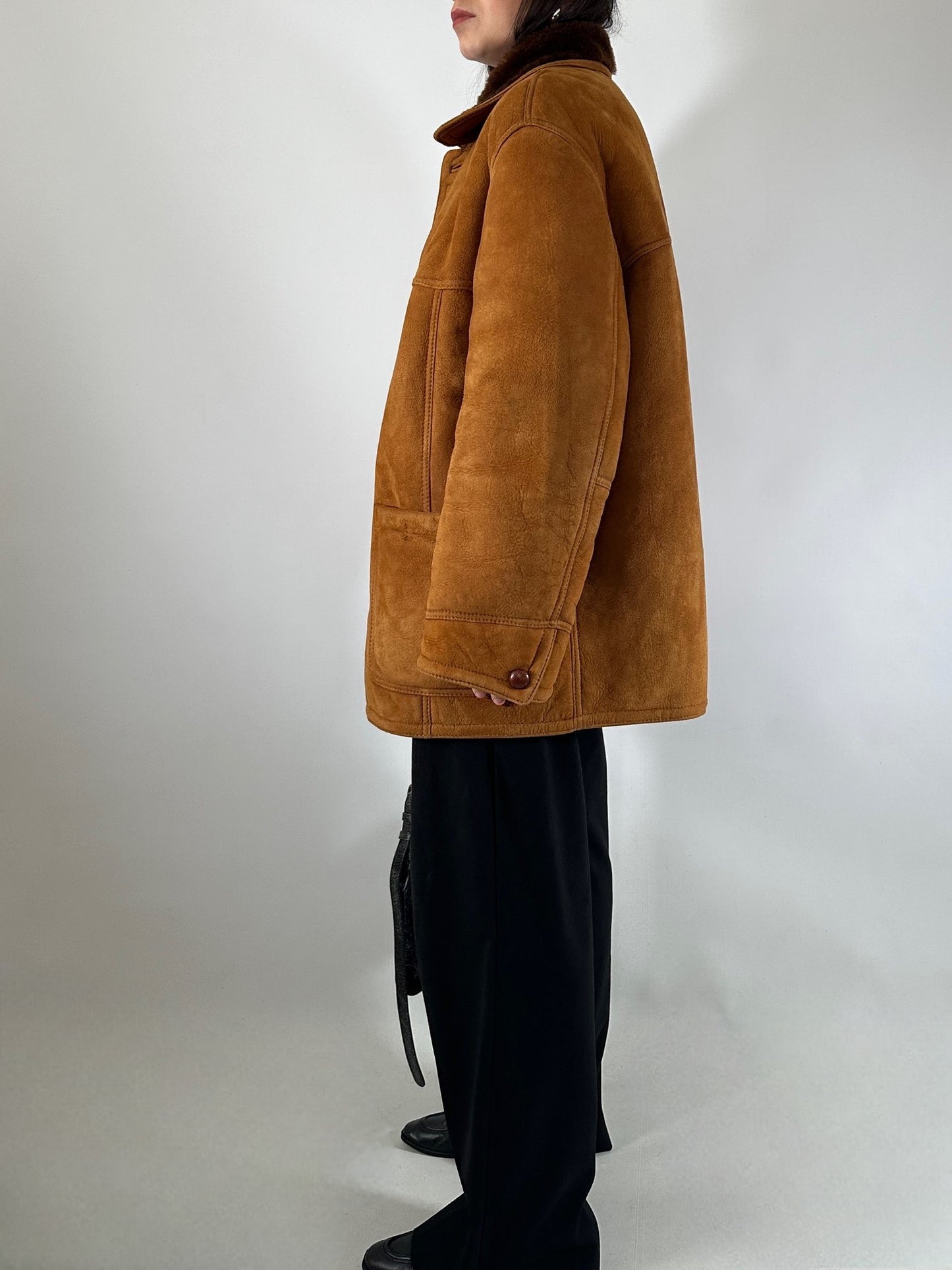 Vintage shearling coat in soft suede leather