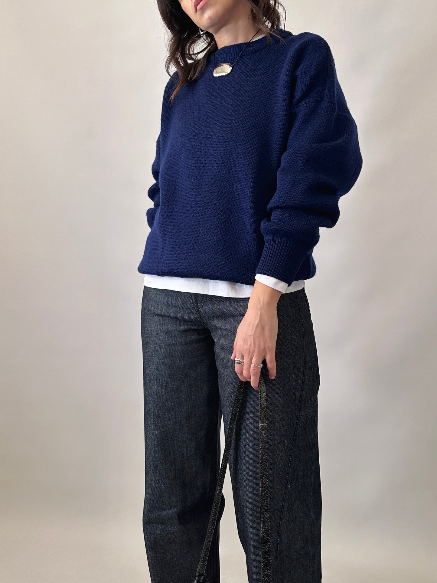 Blue wool crewneck sweater