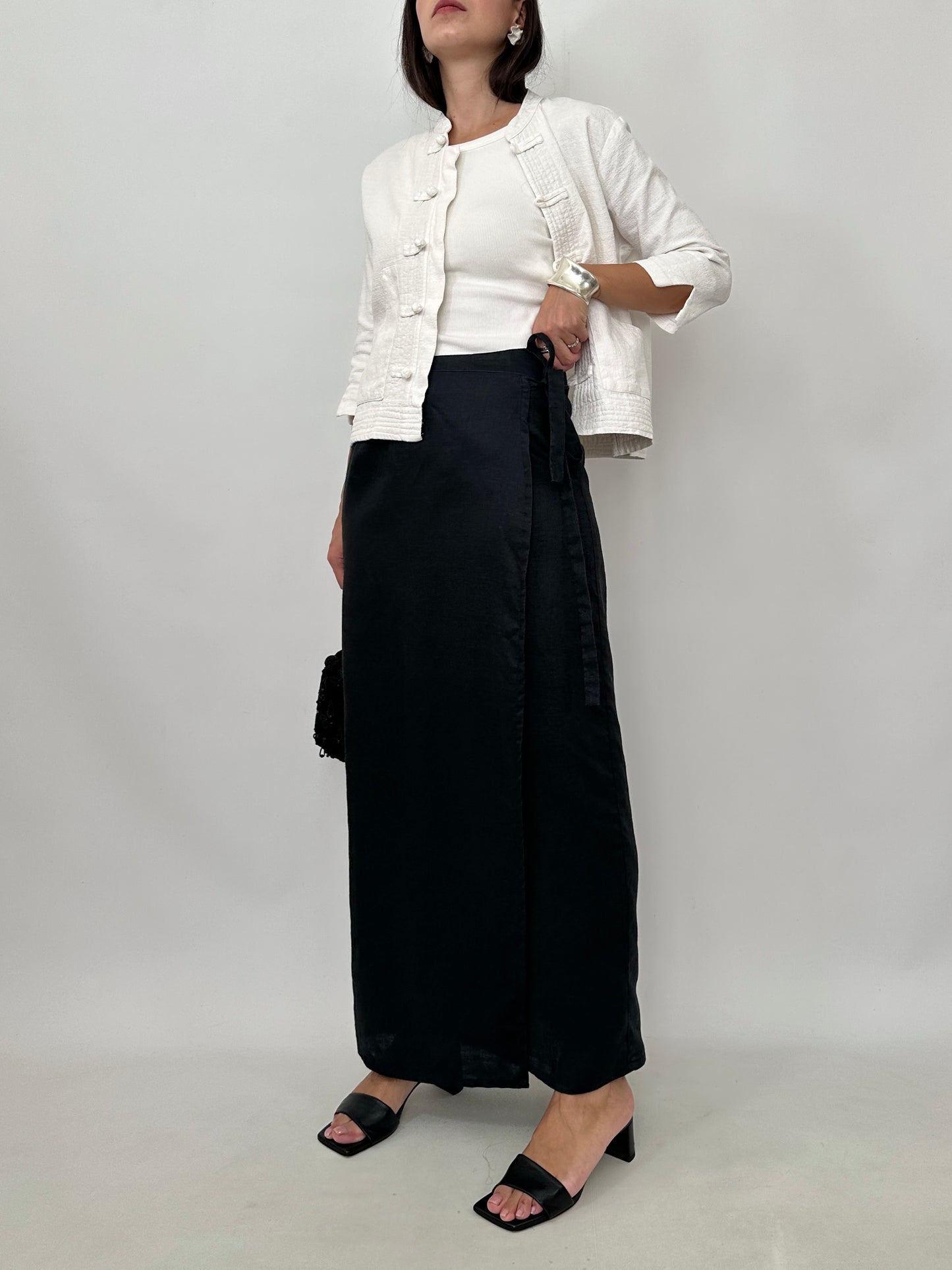 Essential Black Linen Wrap Skirt
