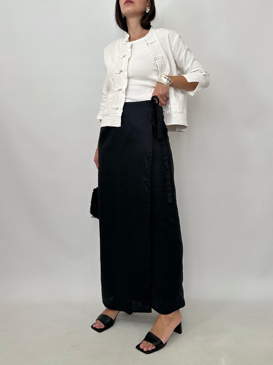 Essential Black Linen Wrap Skirt