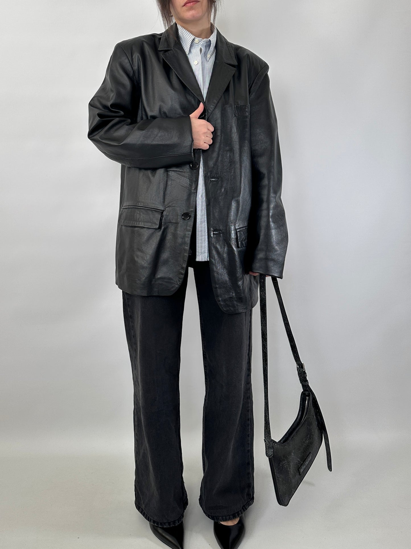 Genuine leather oversize blazer