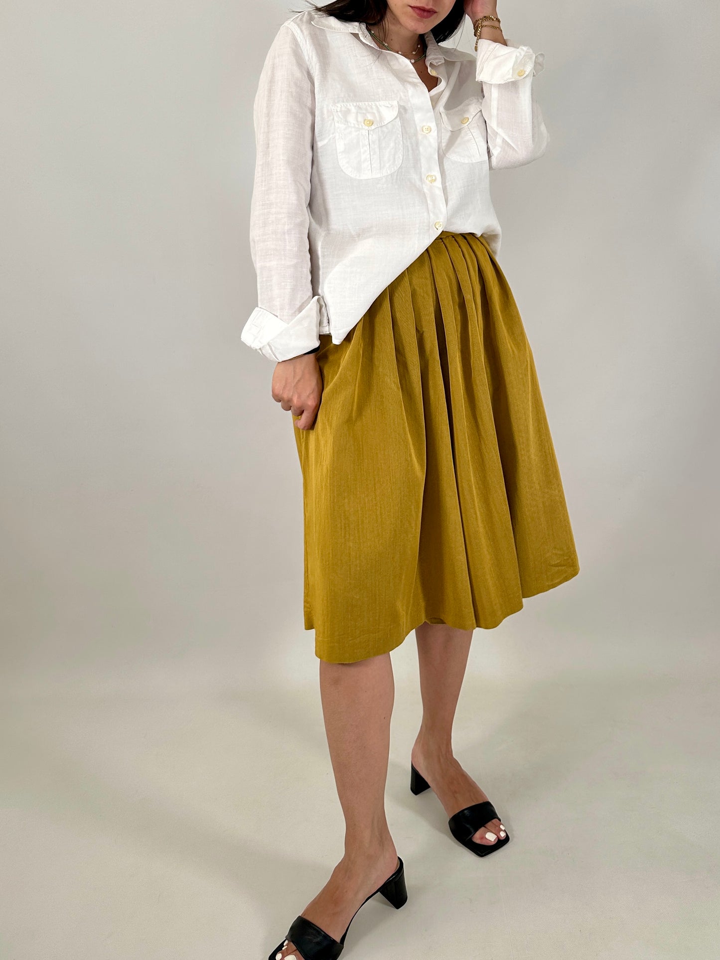 Wide-leg mustard culottes