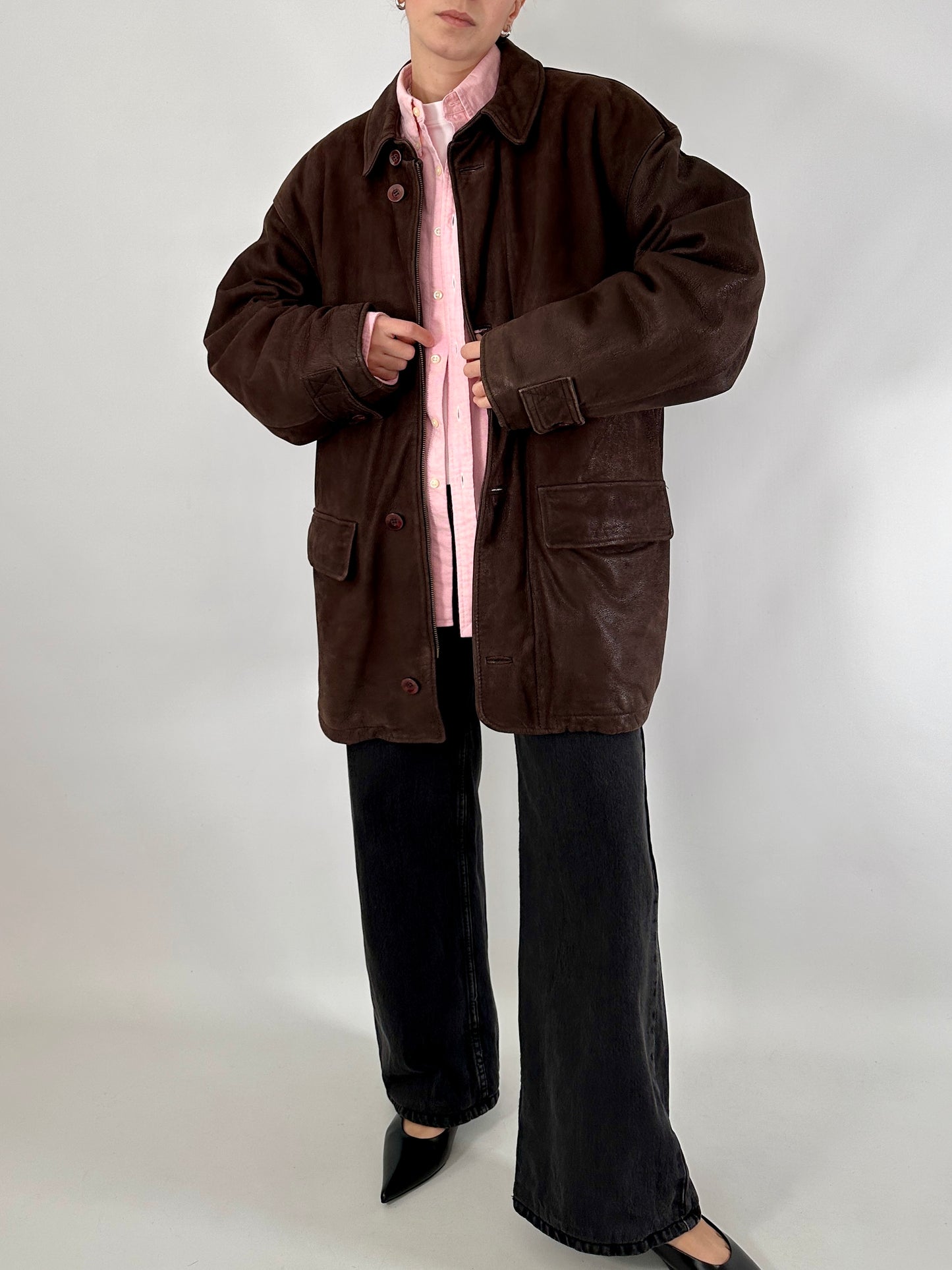 Chocolate nabuk leather jacket