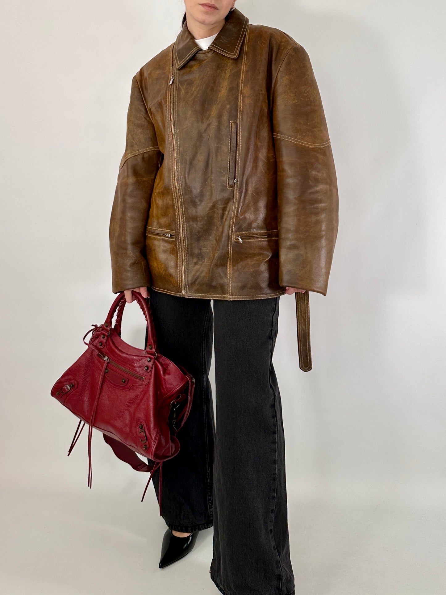 Biker jacket in real distressed leather