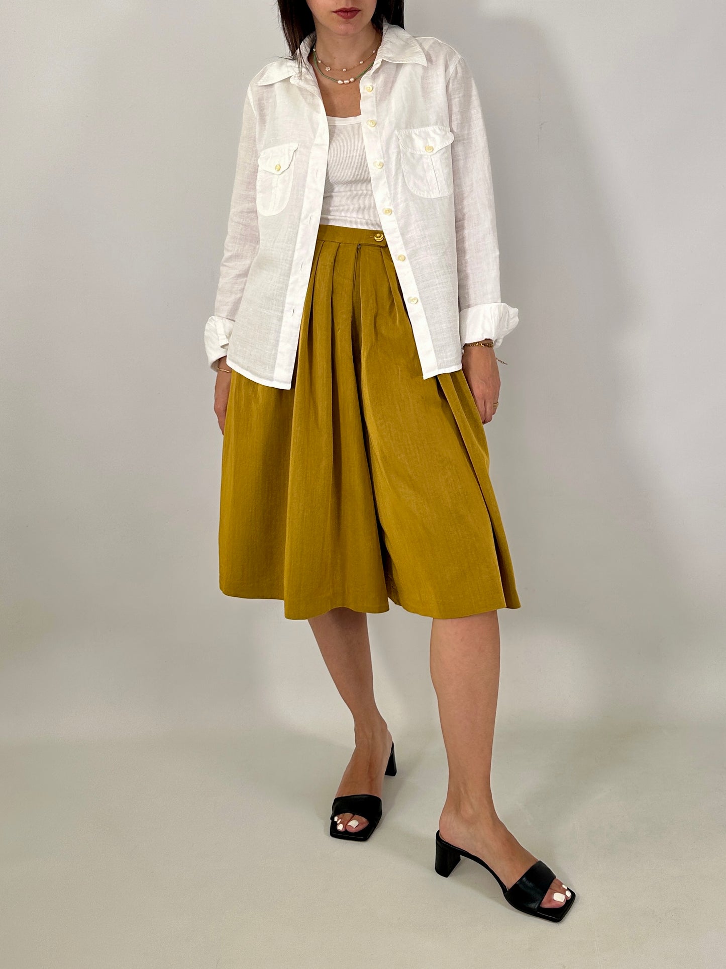 Wide-leg mustard culottes