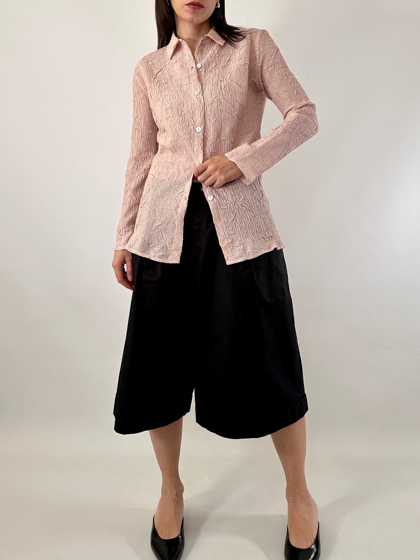Satin crinkle pink shirt