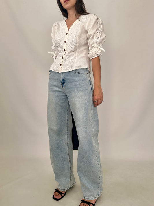 Vintage Linen Broderie Blouse