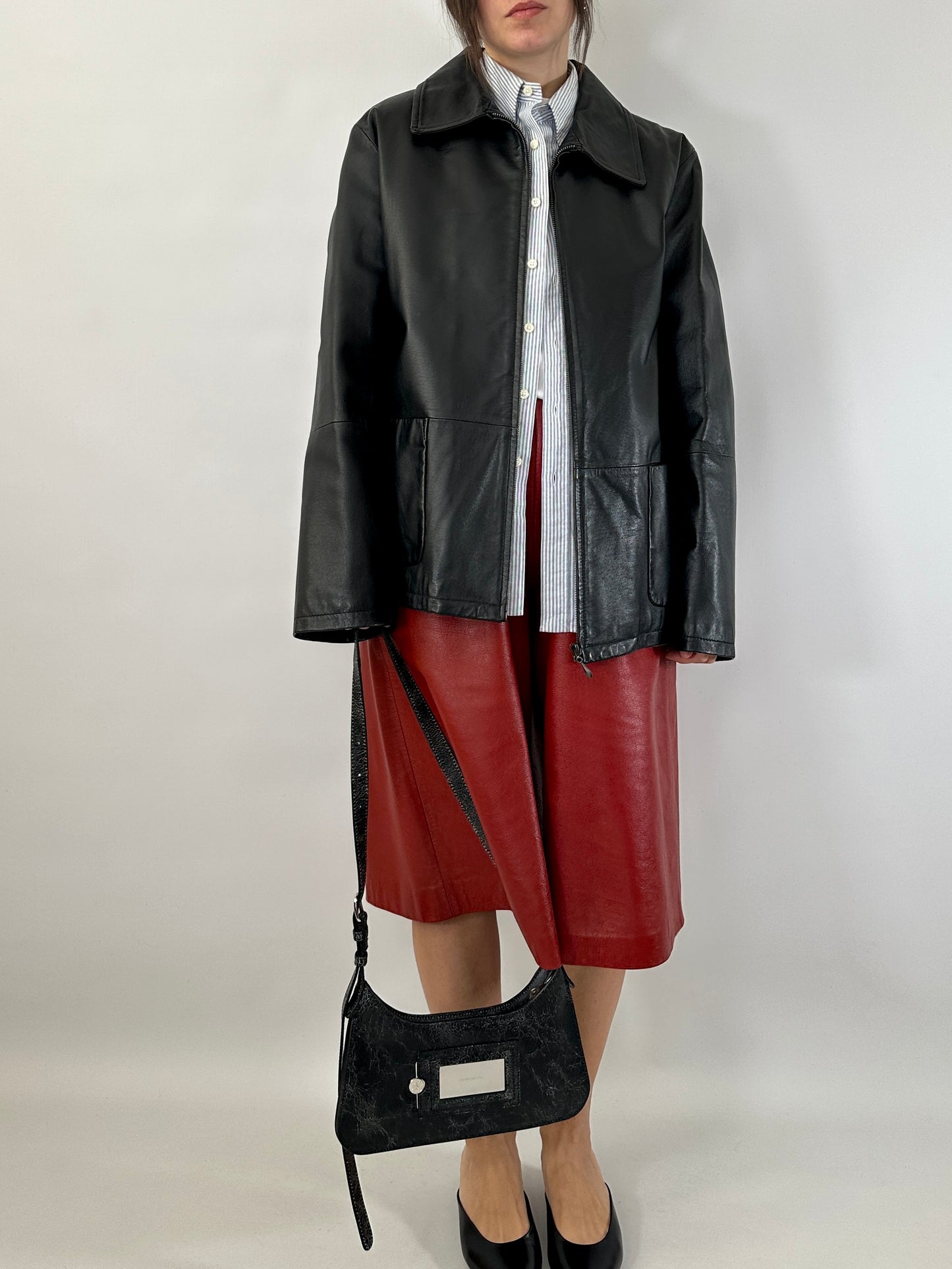 Black leather zip-up jacket