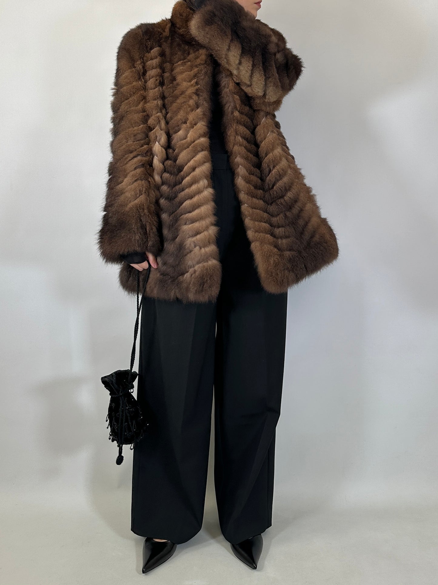 Vintage Chevron Fur Coat