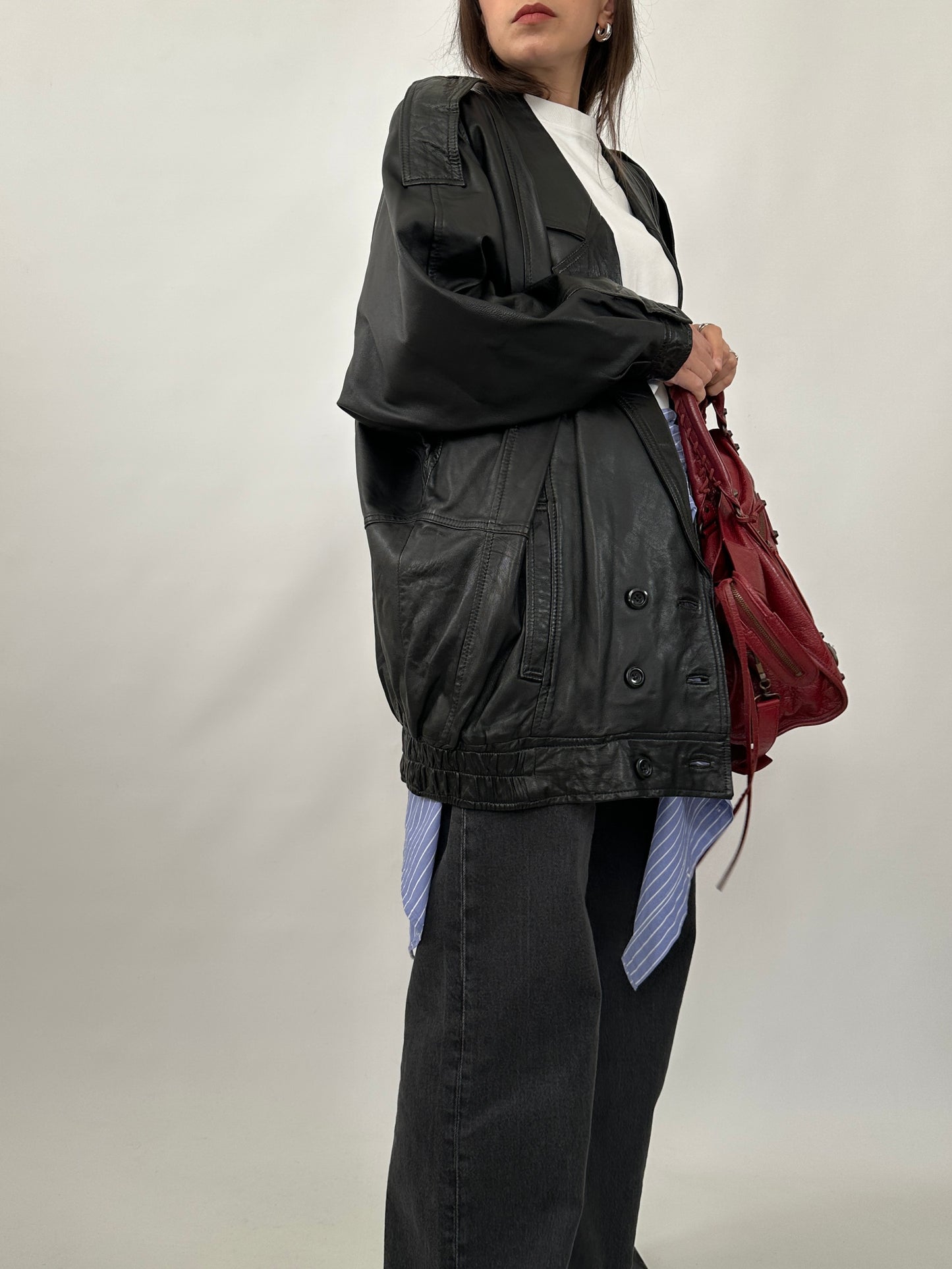 Oversized Vintage Leather Power Jacket