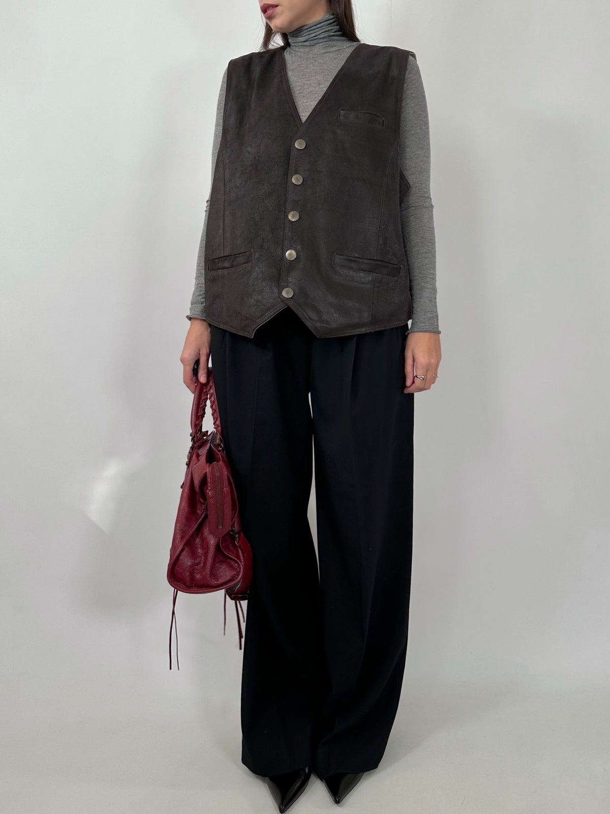Dark Brown Crackled Leather Vest