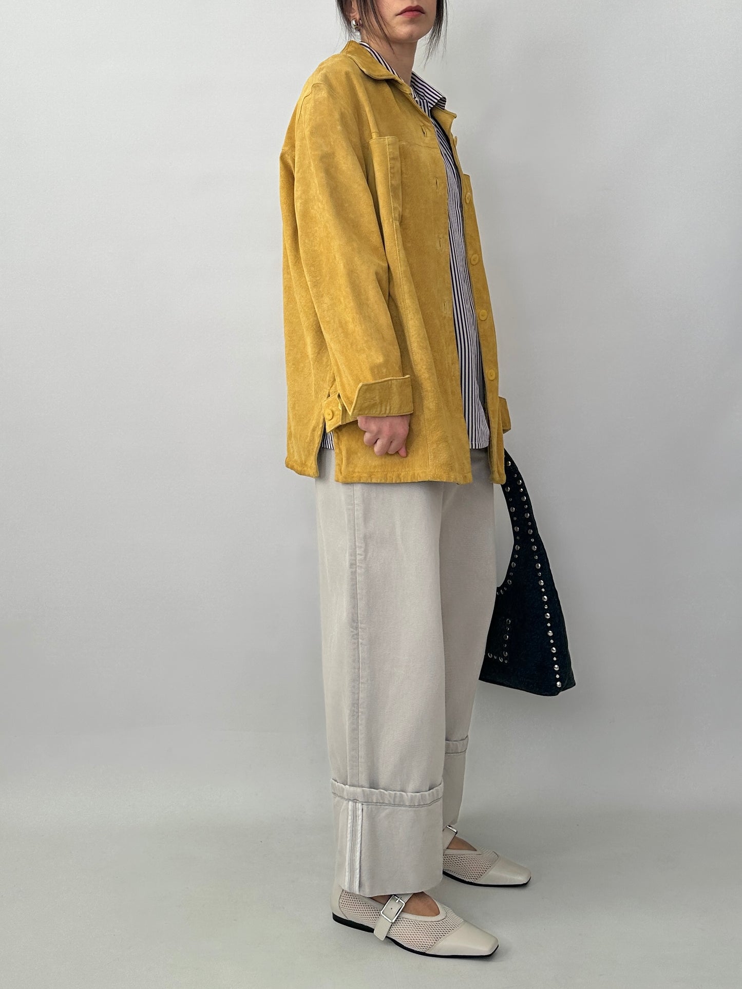Yellow real suede overshirt
