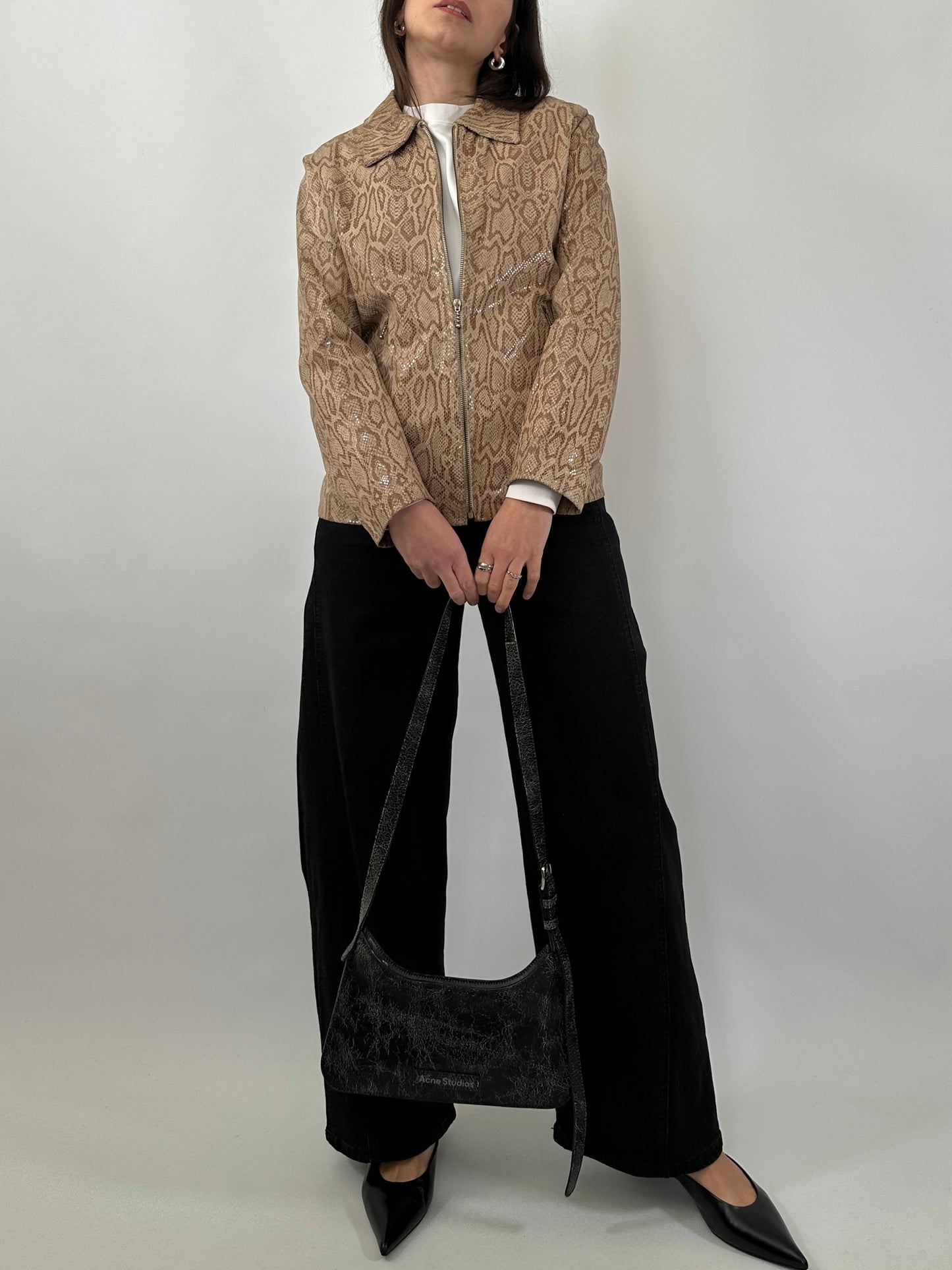 Vintage Snake Print Leather Jacket