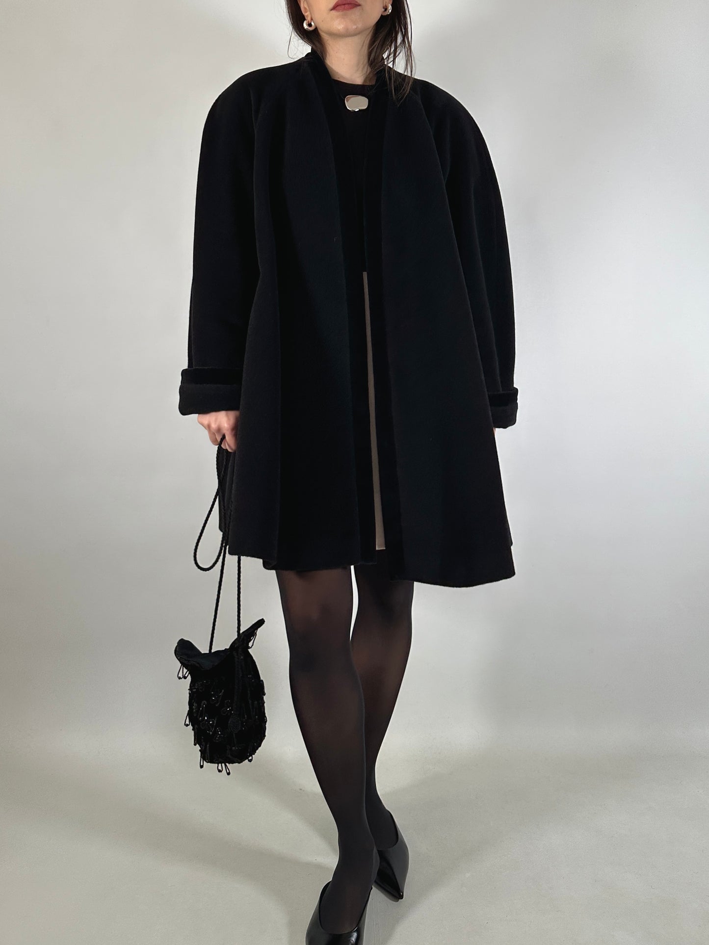 Vintage Ferré Wrap-Style Black Coat