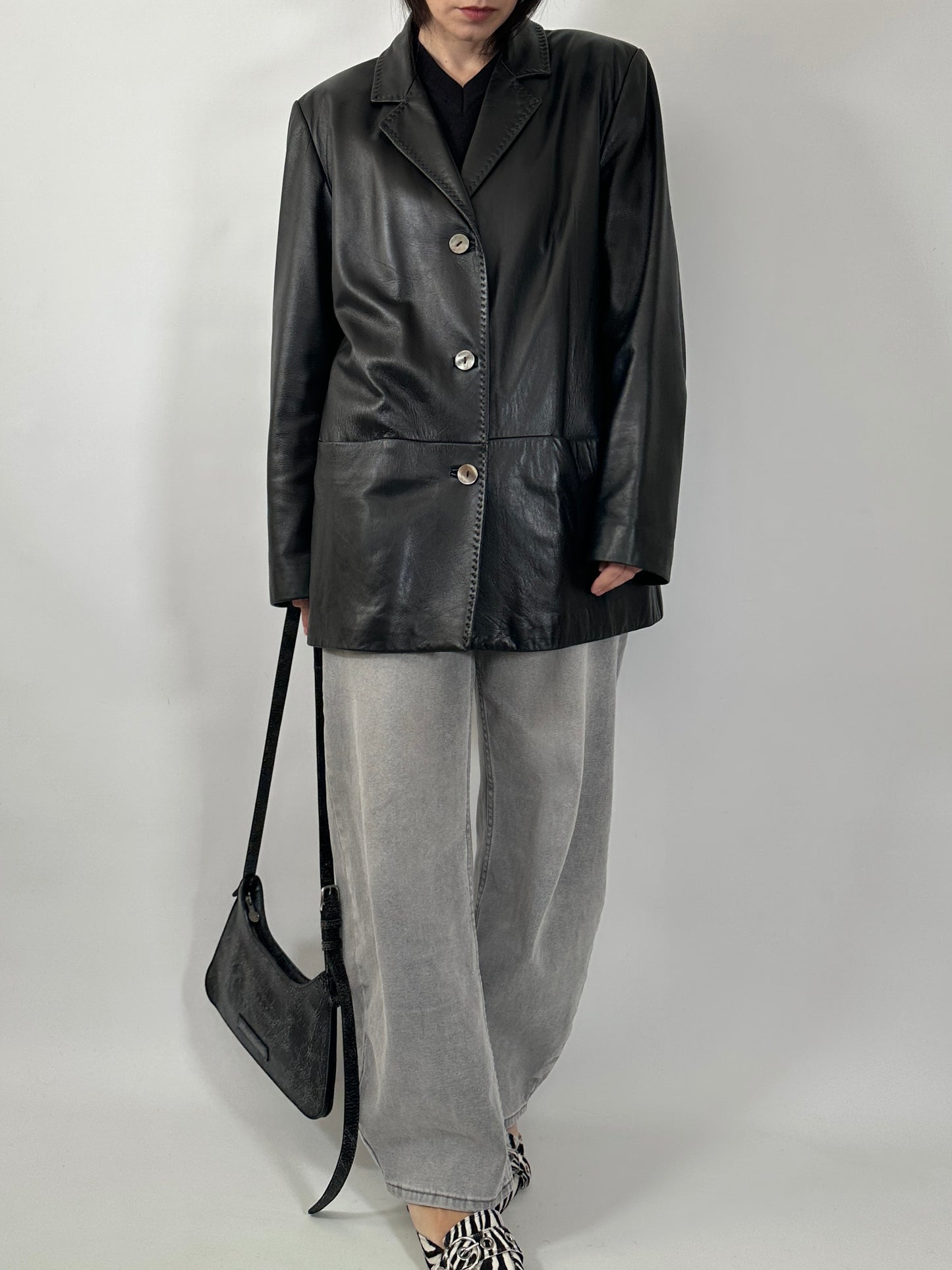 Nappa Leather Blazer with Stitch Detailing