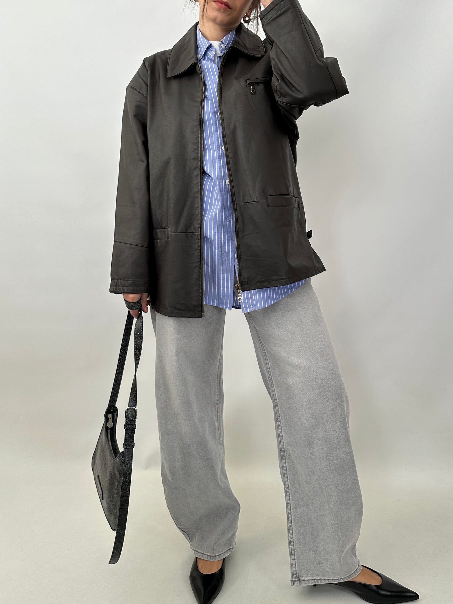 Brown leather zipped jacket