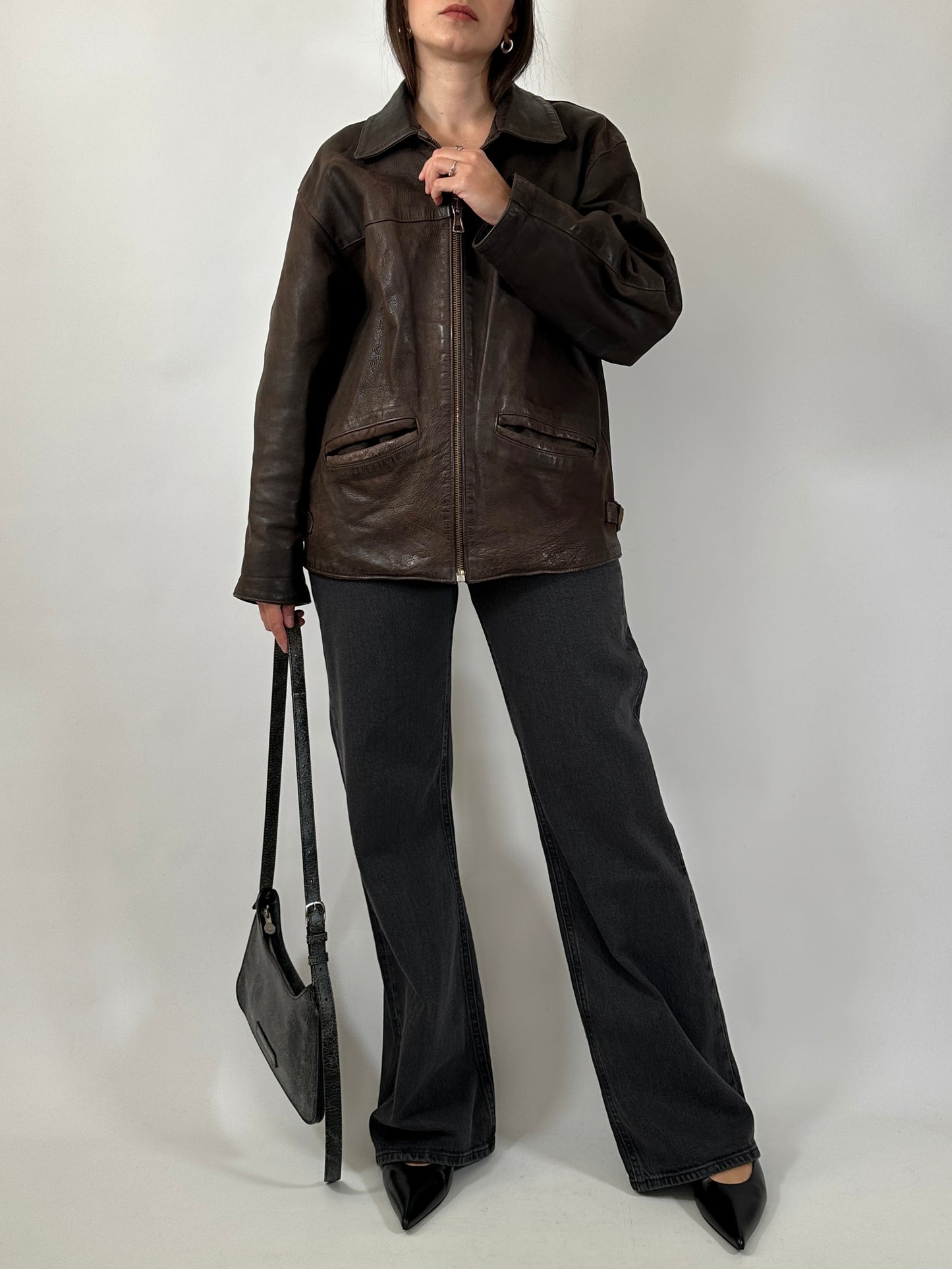 Vintage Brown Zip-Up Leather Jacket