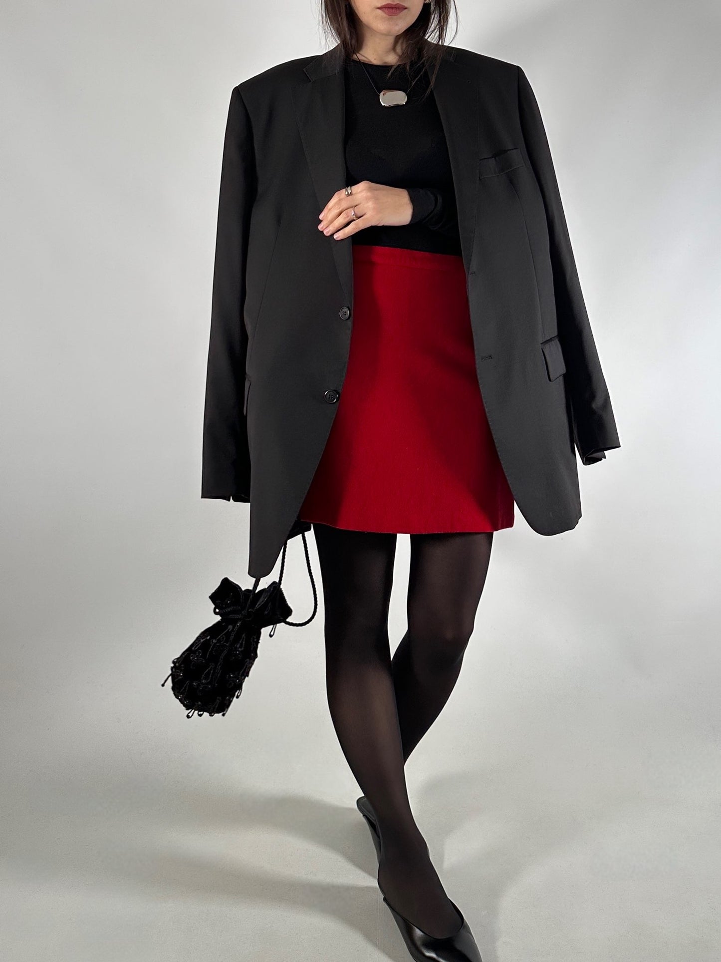 Red Wool Mini Skirt