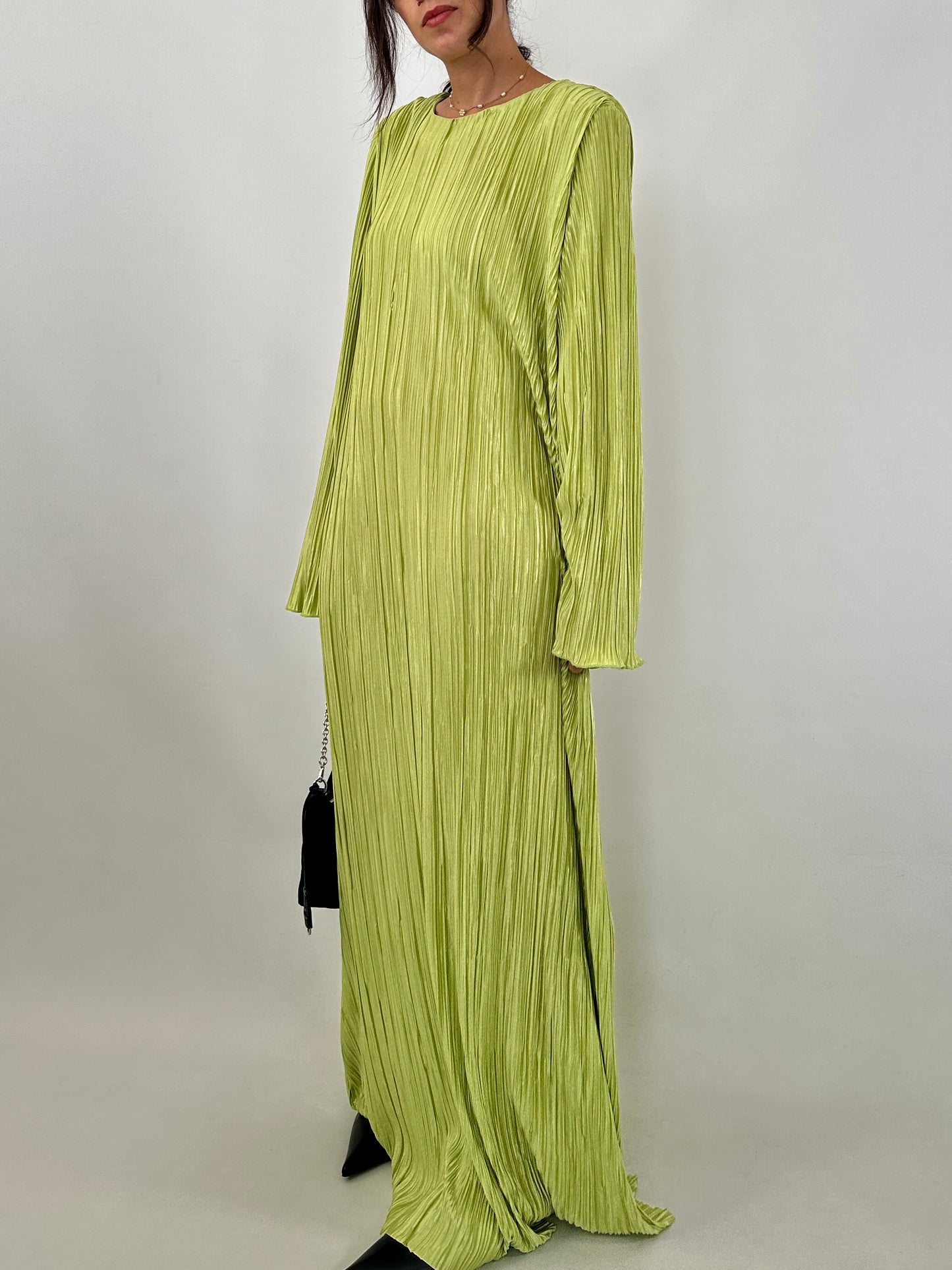 Lime green maxi pleated dress