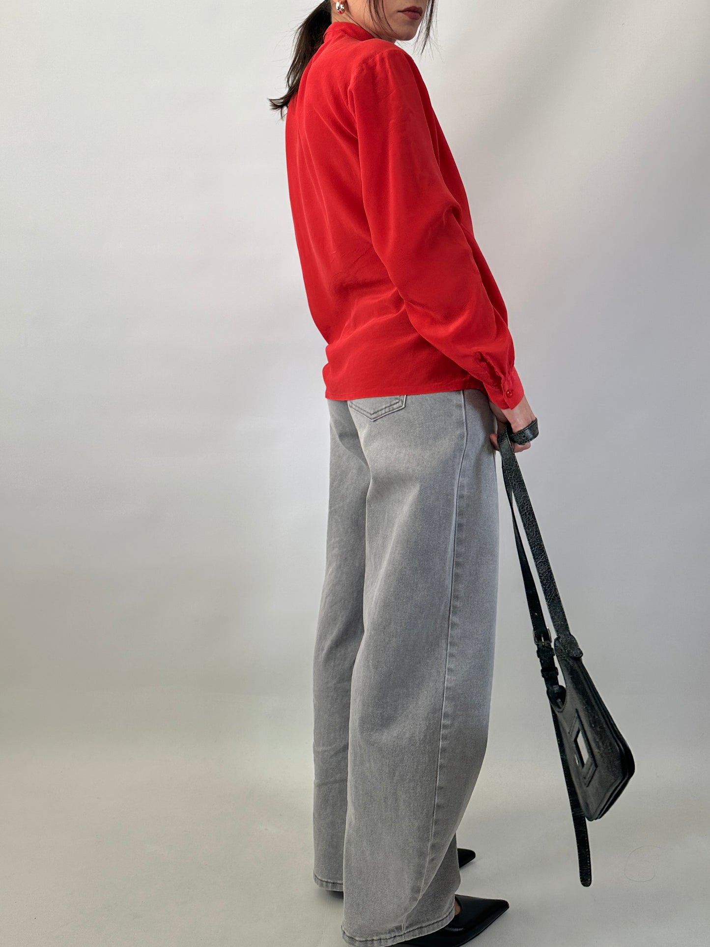 Vintage pure silk bow shirt