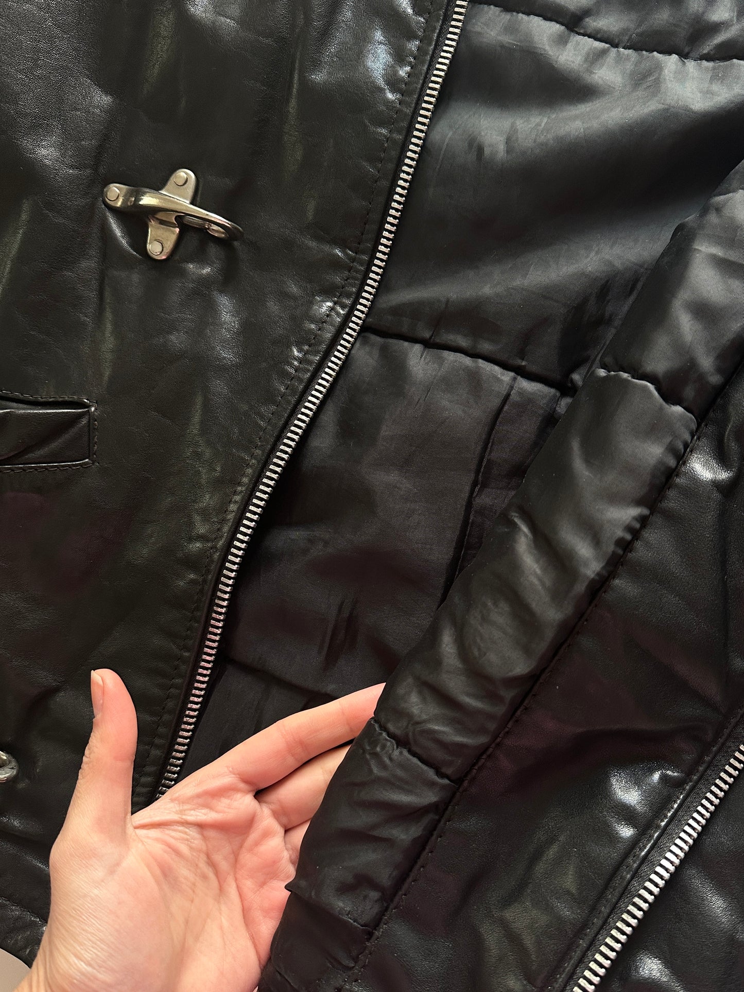 Hook Closure Leather Jacket