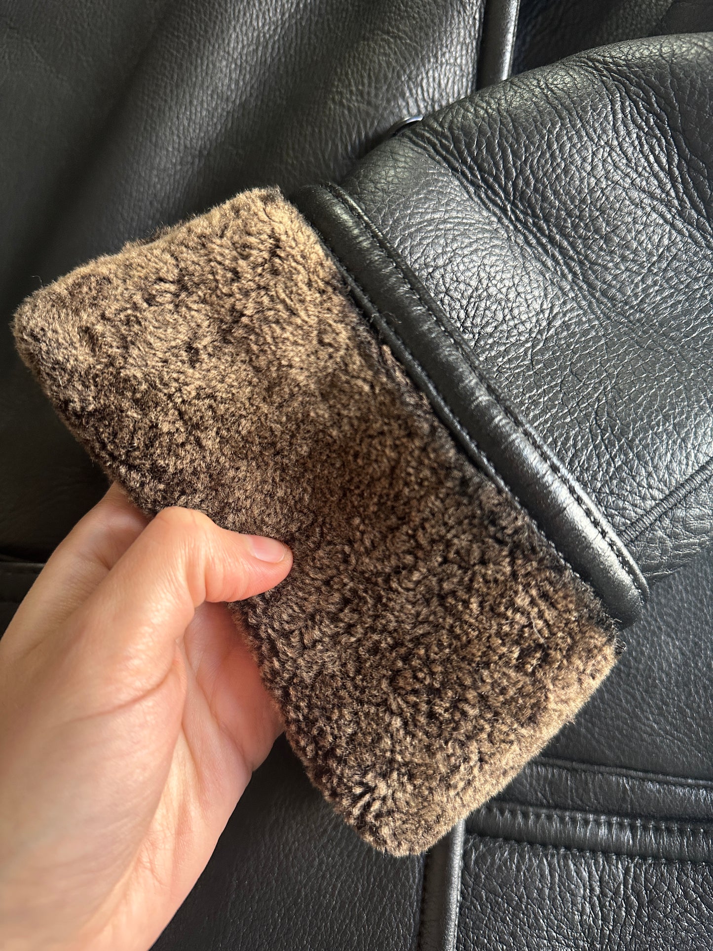 Authentic vintage shearling coat in black and brown