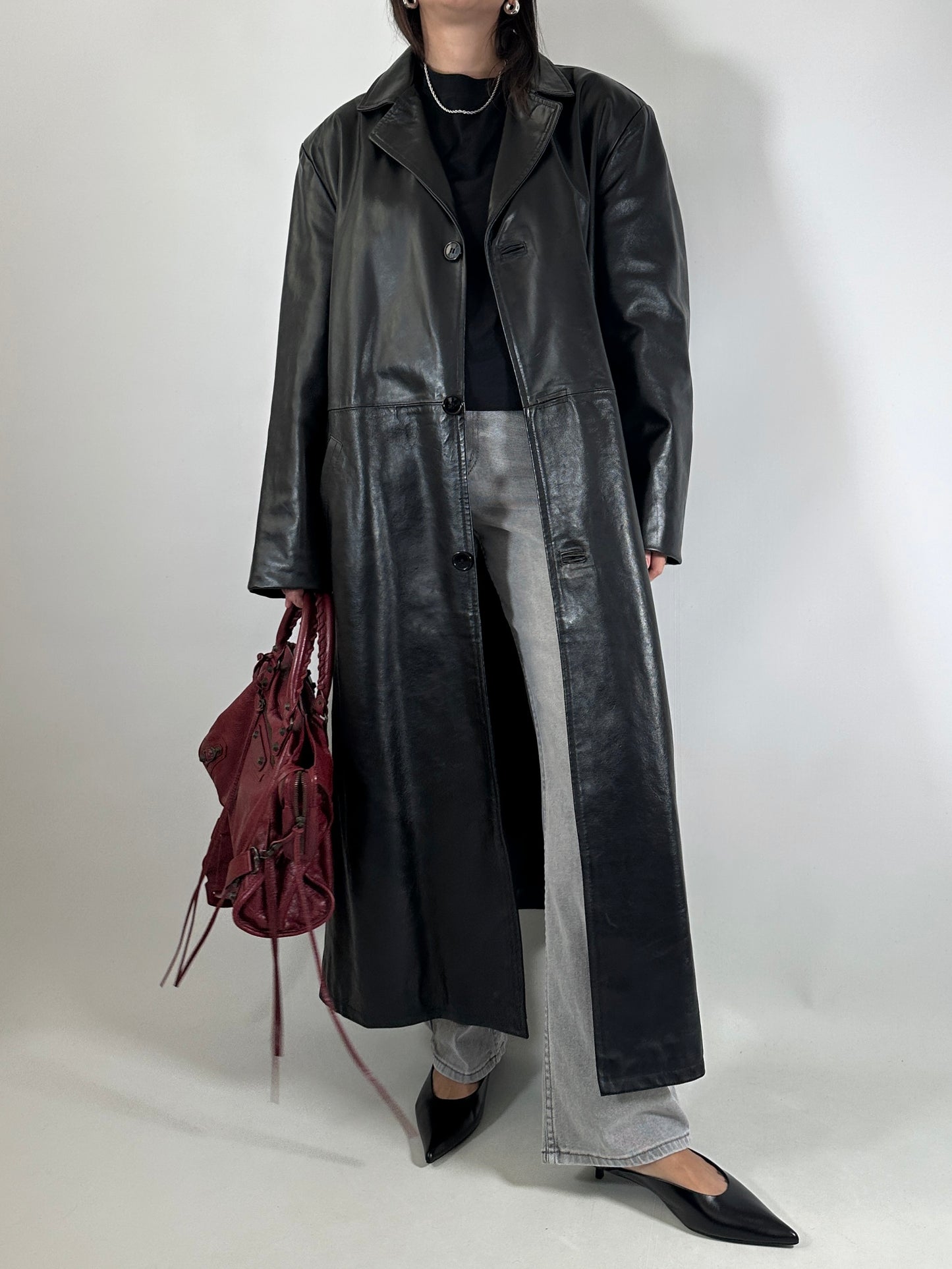 Extra long genuine leather coat