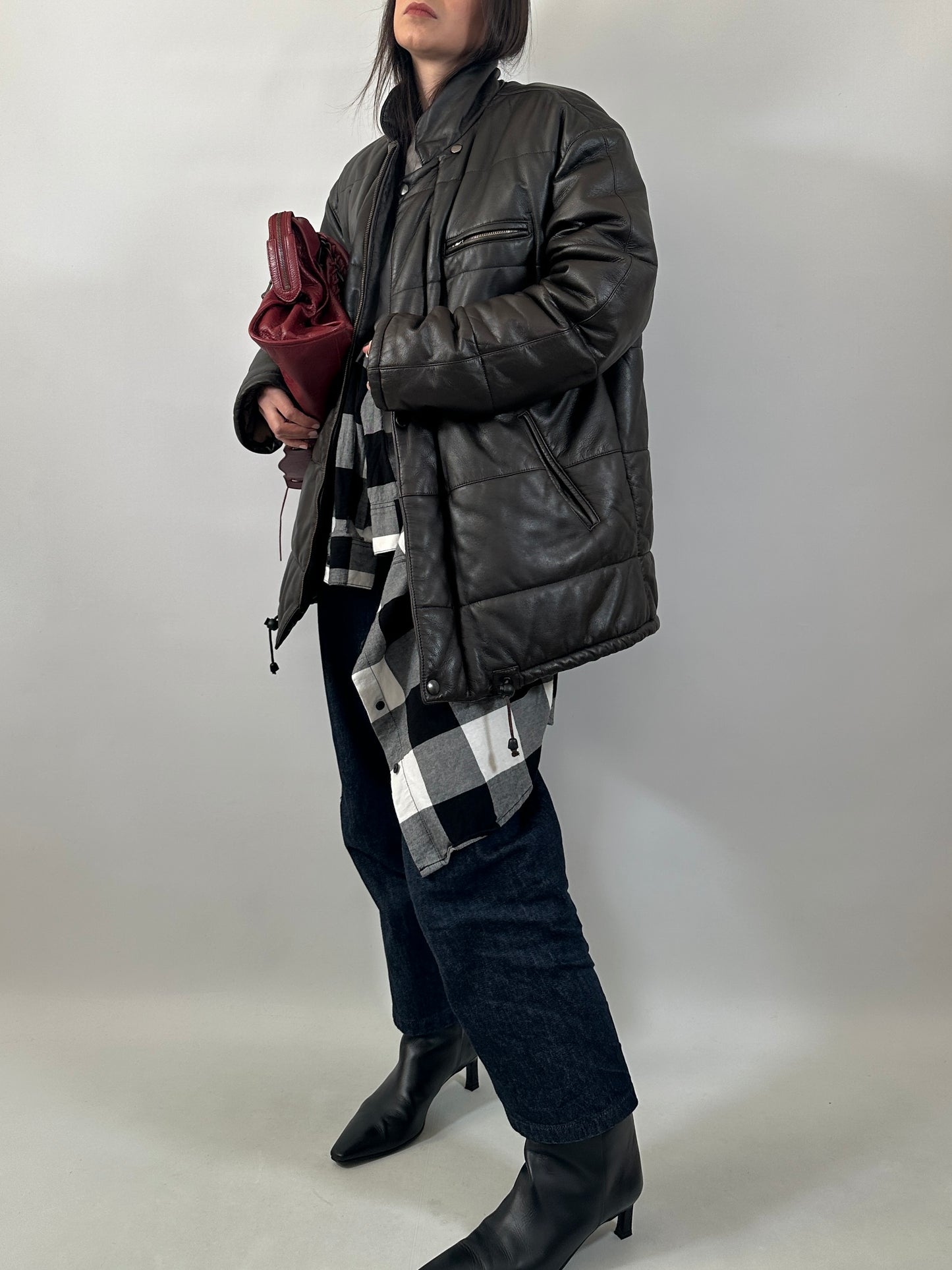 Dark Brown Quilted Leather Jacket