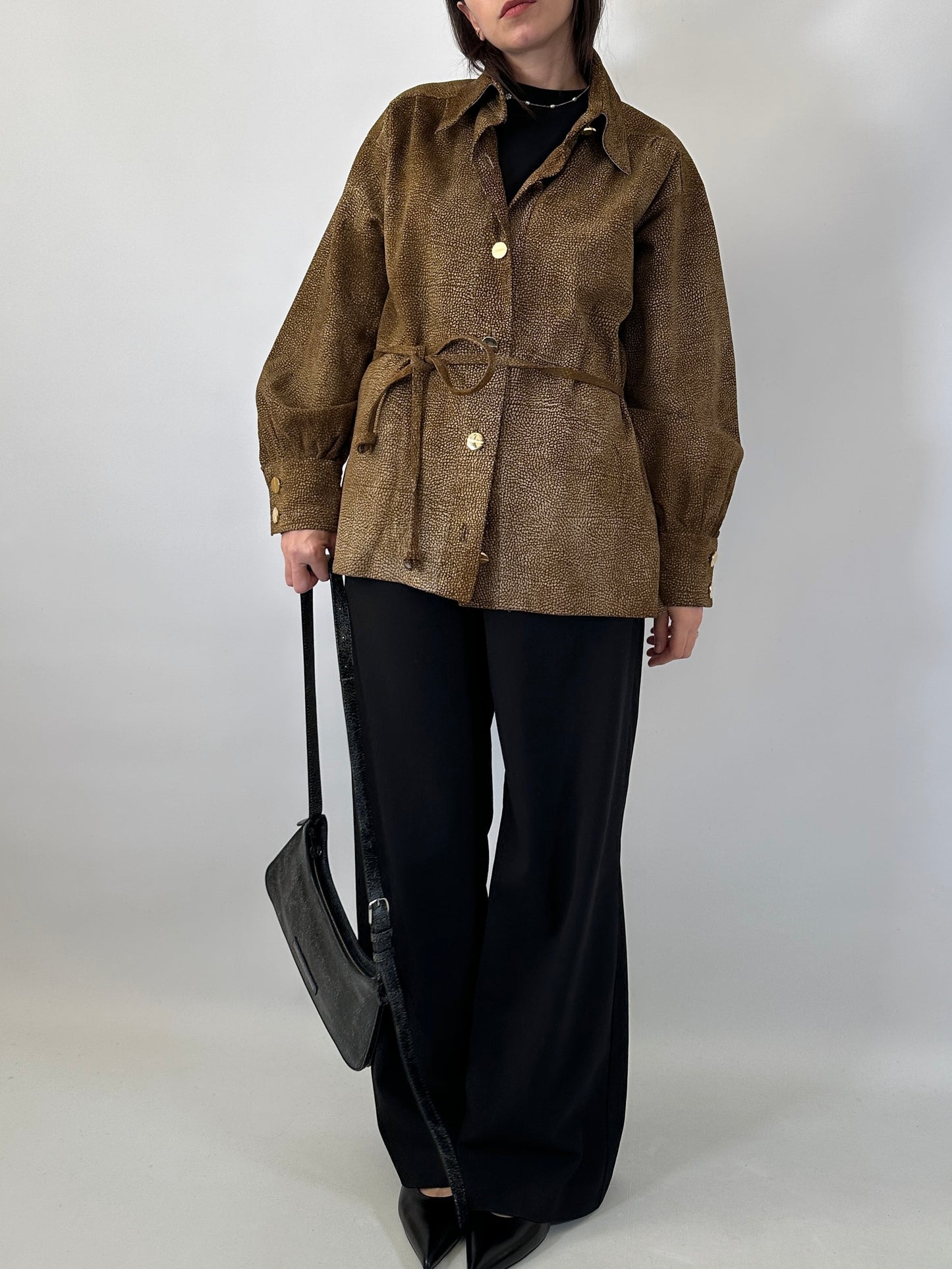 Shirt jacket in real suede