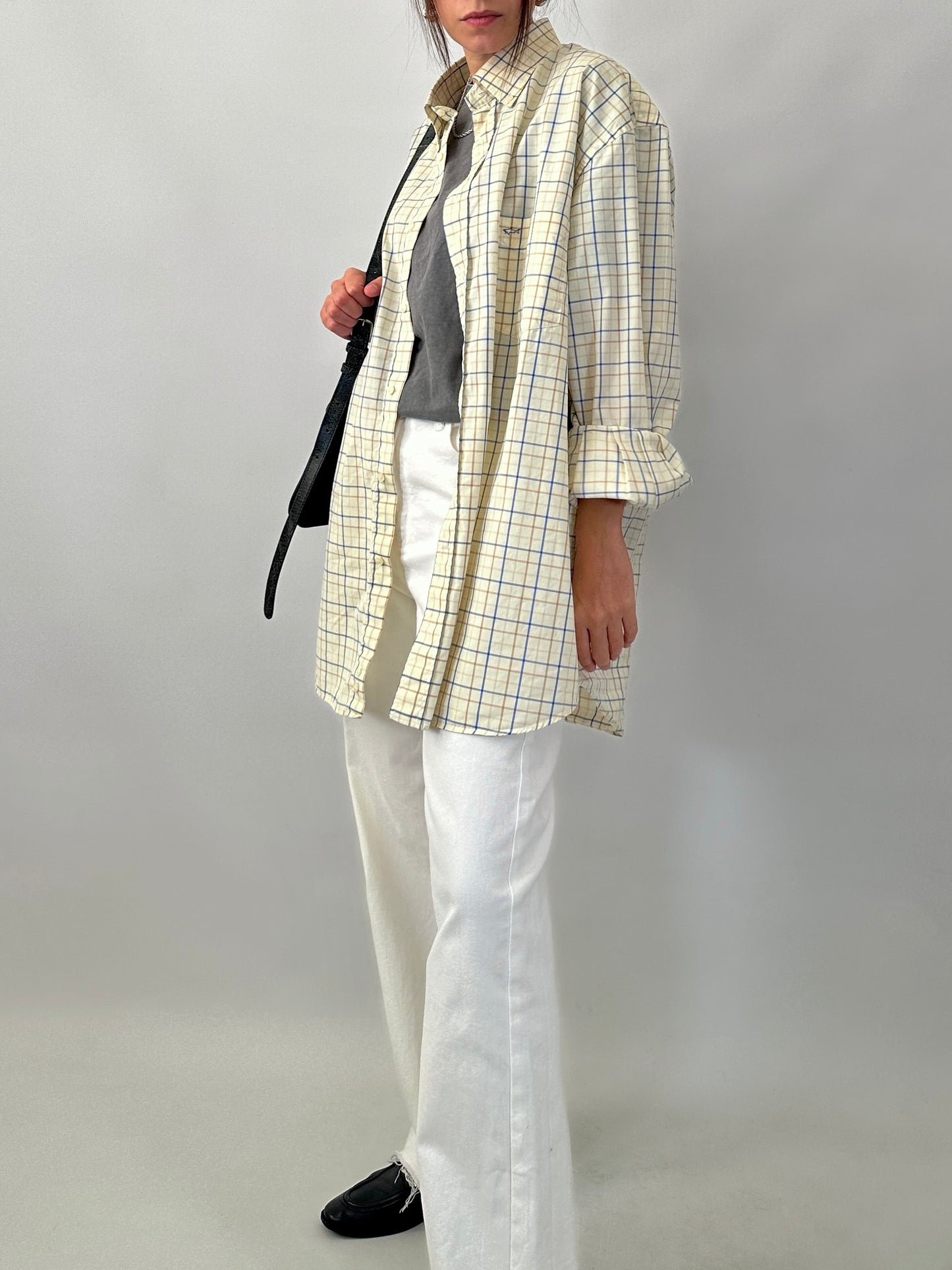 Butter yellow casual checked shirt