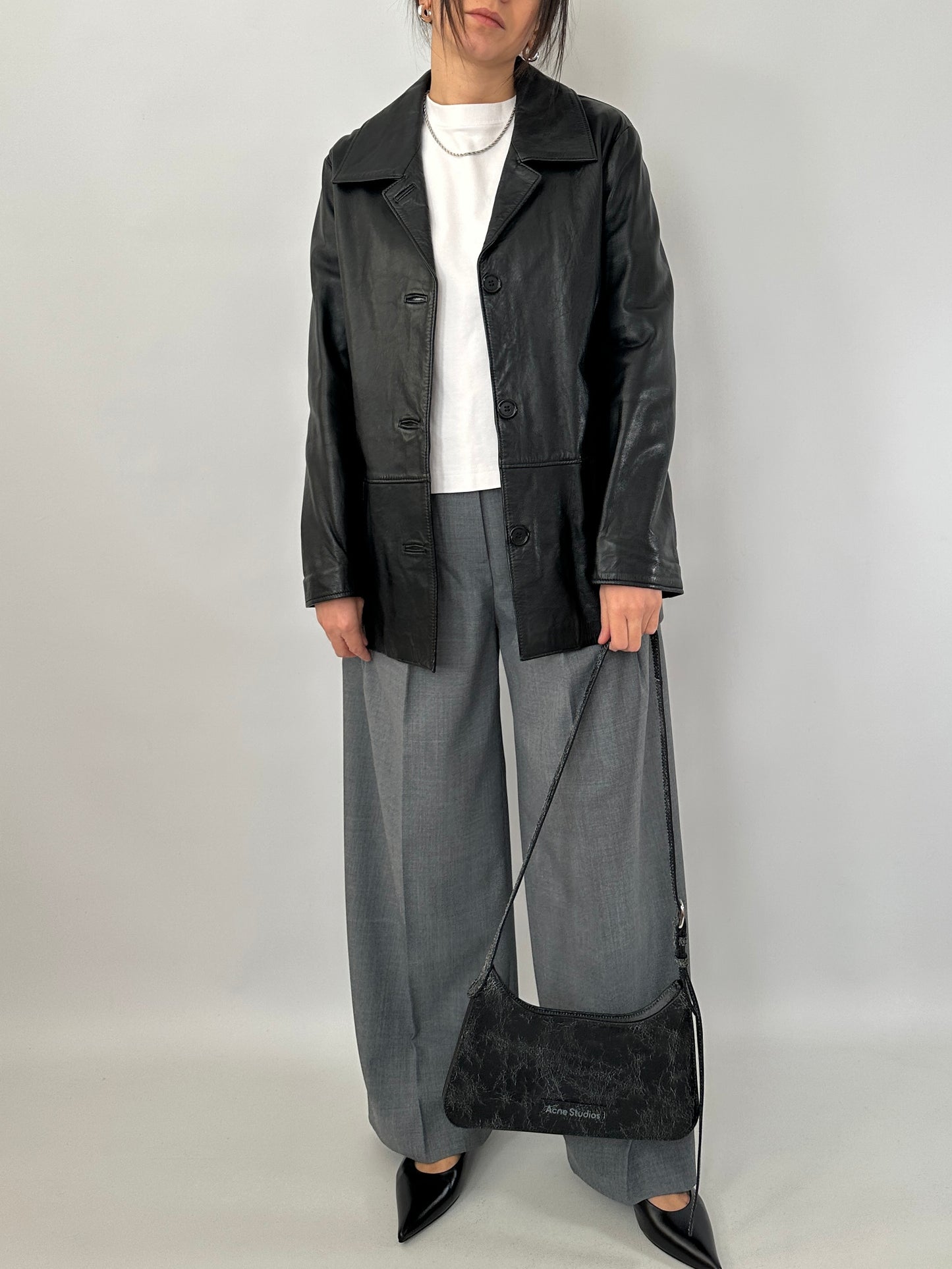 Black genuine leather vintage jacket
