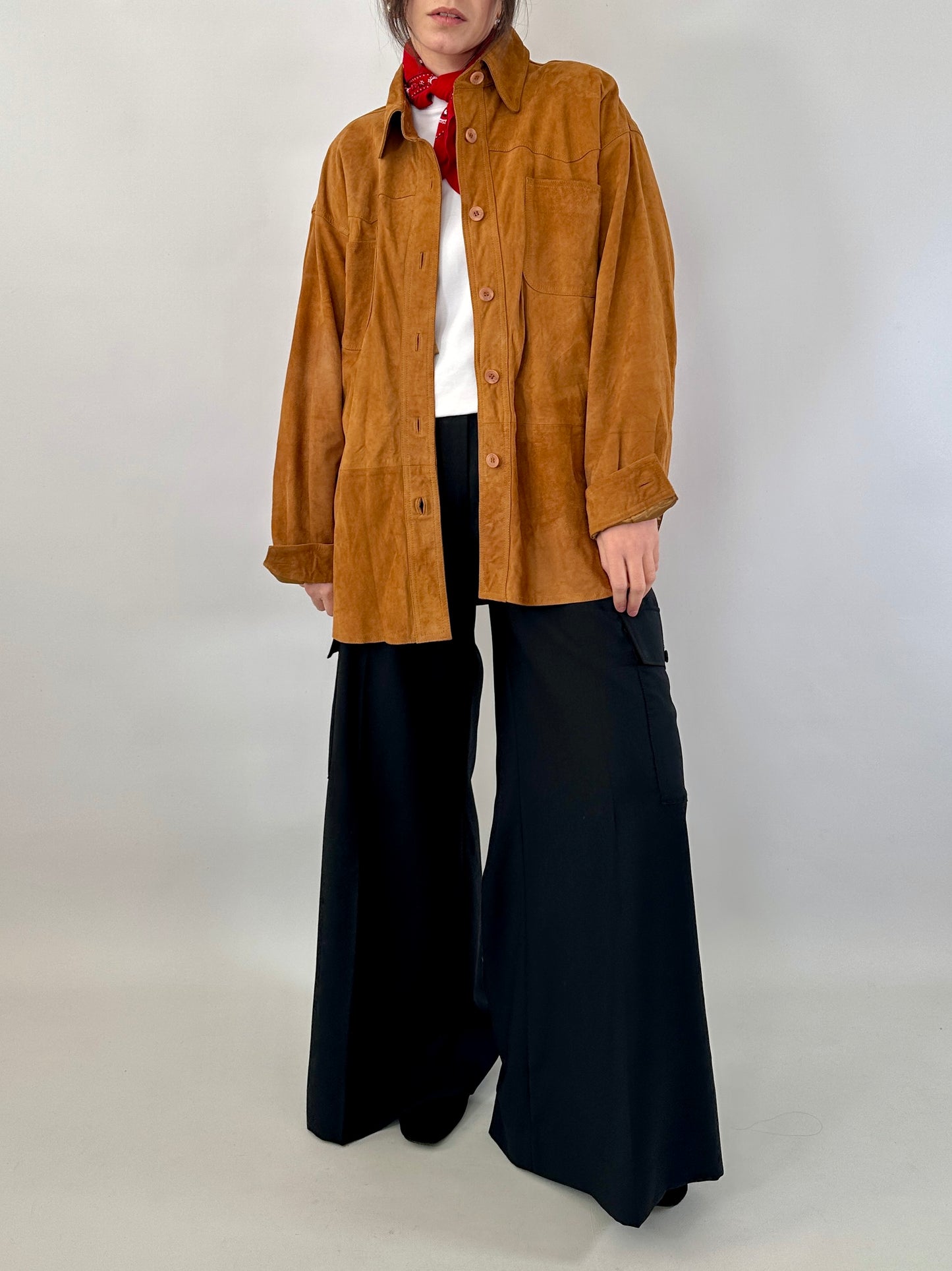 Vintage overshirt in tan real suede